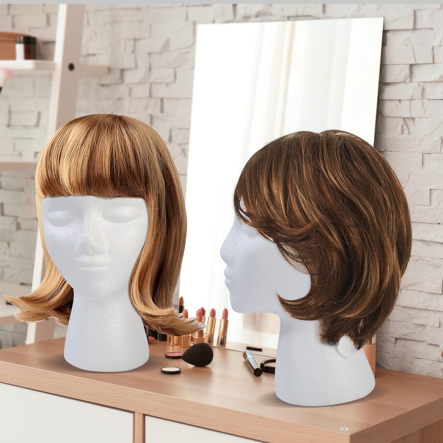 White Smoke BALABALA 3 Pack Foam Wig Head Stand, Female Styrofoam Mannequin Head with Long Neck for Wig Display, Hat Holder, Salon & Travel, White Foam Head Model