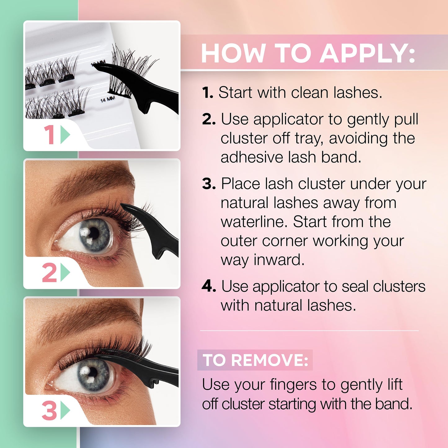 Misty Rose Ardell Press On Pre-Glued Eyelash Extension - Wispies Volume, Customizable DIY Lash Clusters, All-Day Wear, 12mm and 14mm Individual Lashes, 12 Count