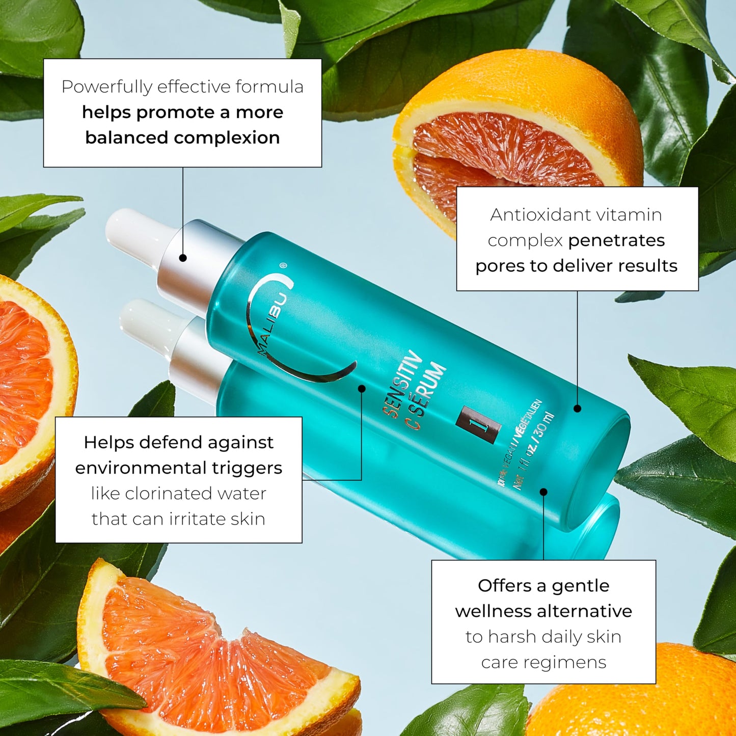 White Smoke Malibu C Sensitiv C Face Serum - Vitamin C Serum for Combination & Sensitive Skin - Balances, Brightens & Protects with Ascorbic Acid, Allantoin & Pro Vitamin B5 (1 fl oz)