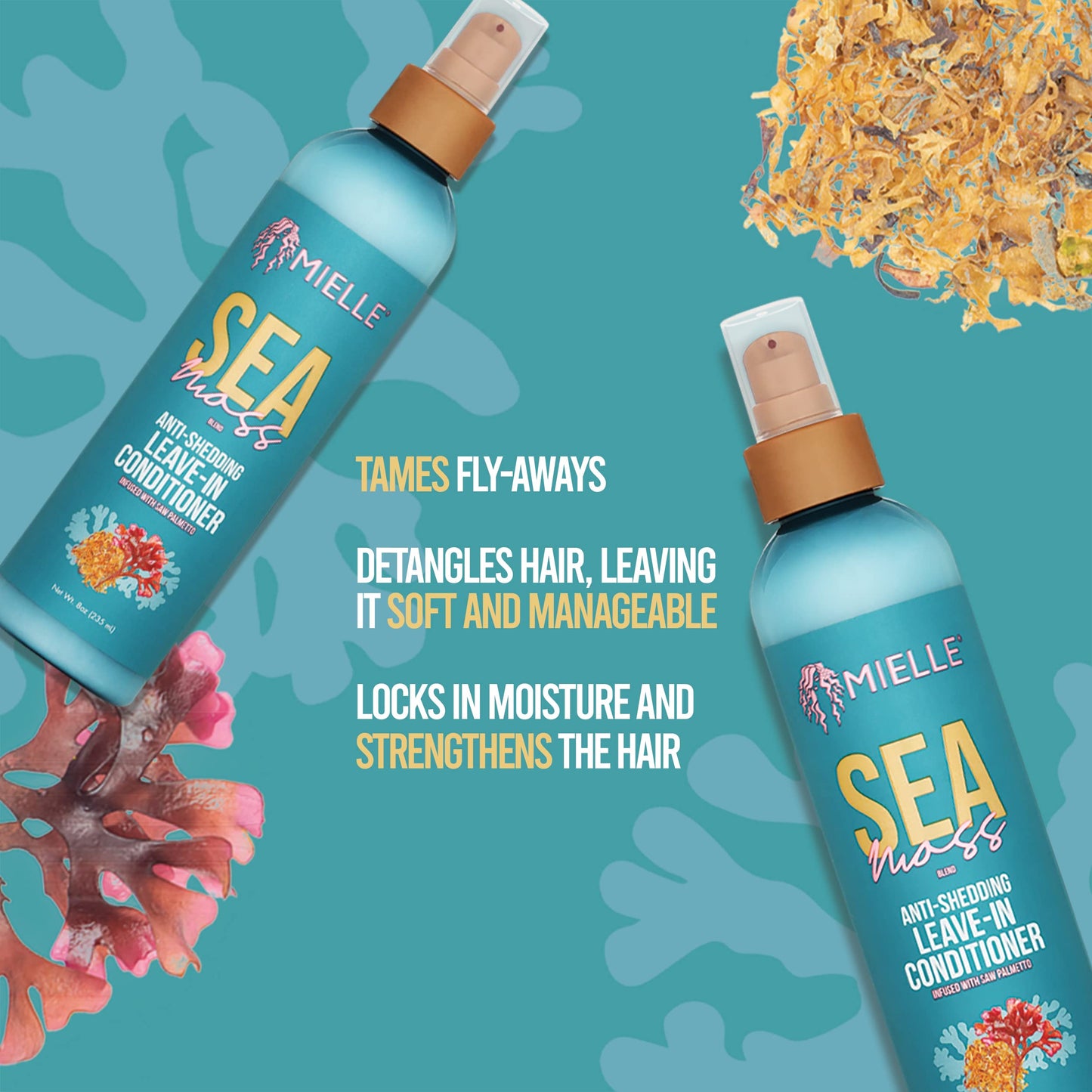 Cadet Blue Mielle Organics Sea Moss Anti-Shedding Leave In Conditioner for Curly Hair - Moisturizing Leave In Treatment Spray to Detangle, Style and Refresh Curls (8 Oz)