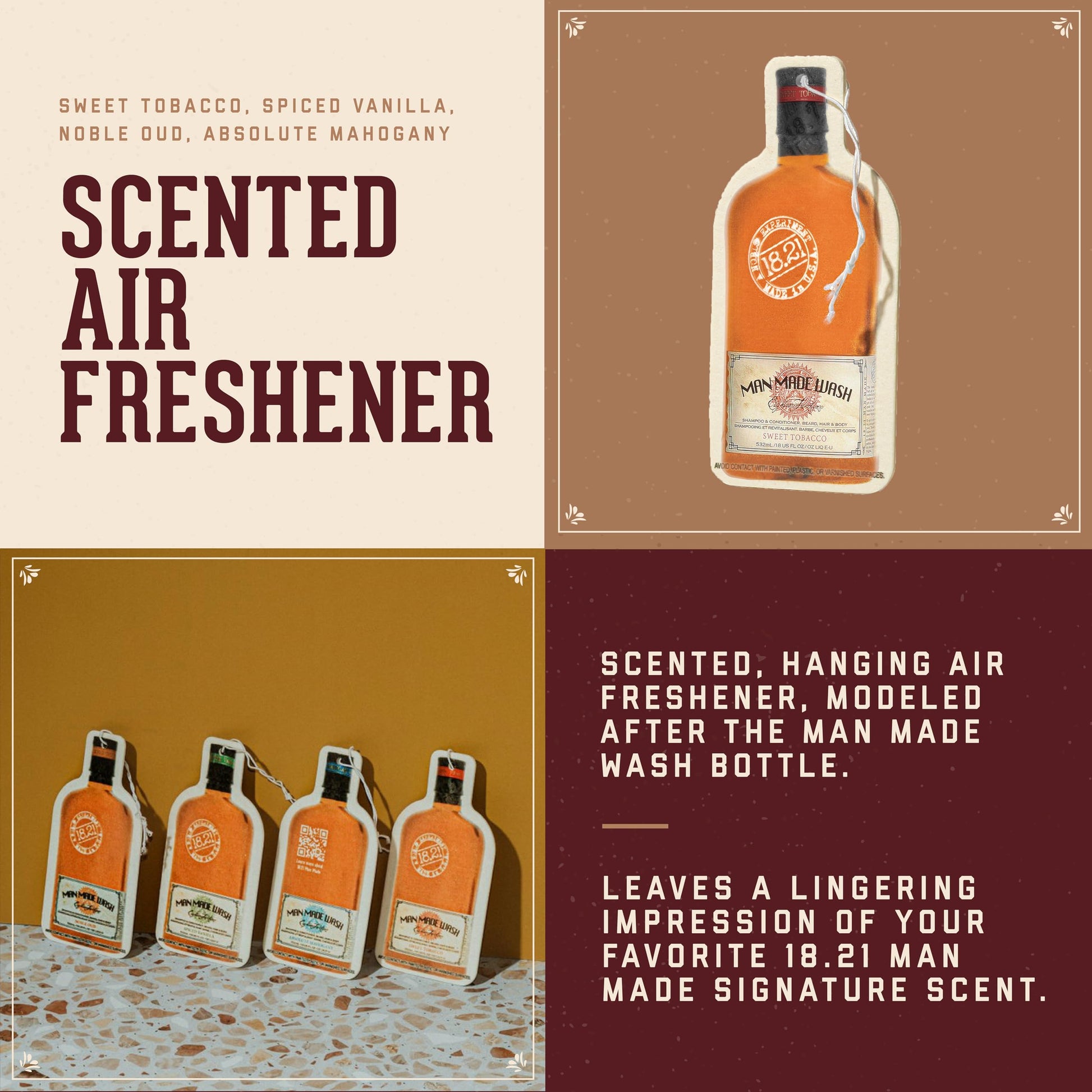 Sienna 18.21 Man Made Premium Hanging Air Freshener Luxurious Original Four-Scent Variety-Pack, Long Lasting Fragrance for Car, Gym Bag, Travel Luggage or Closet.