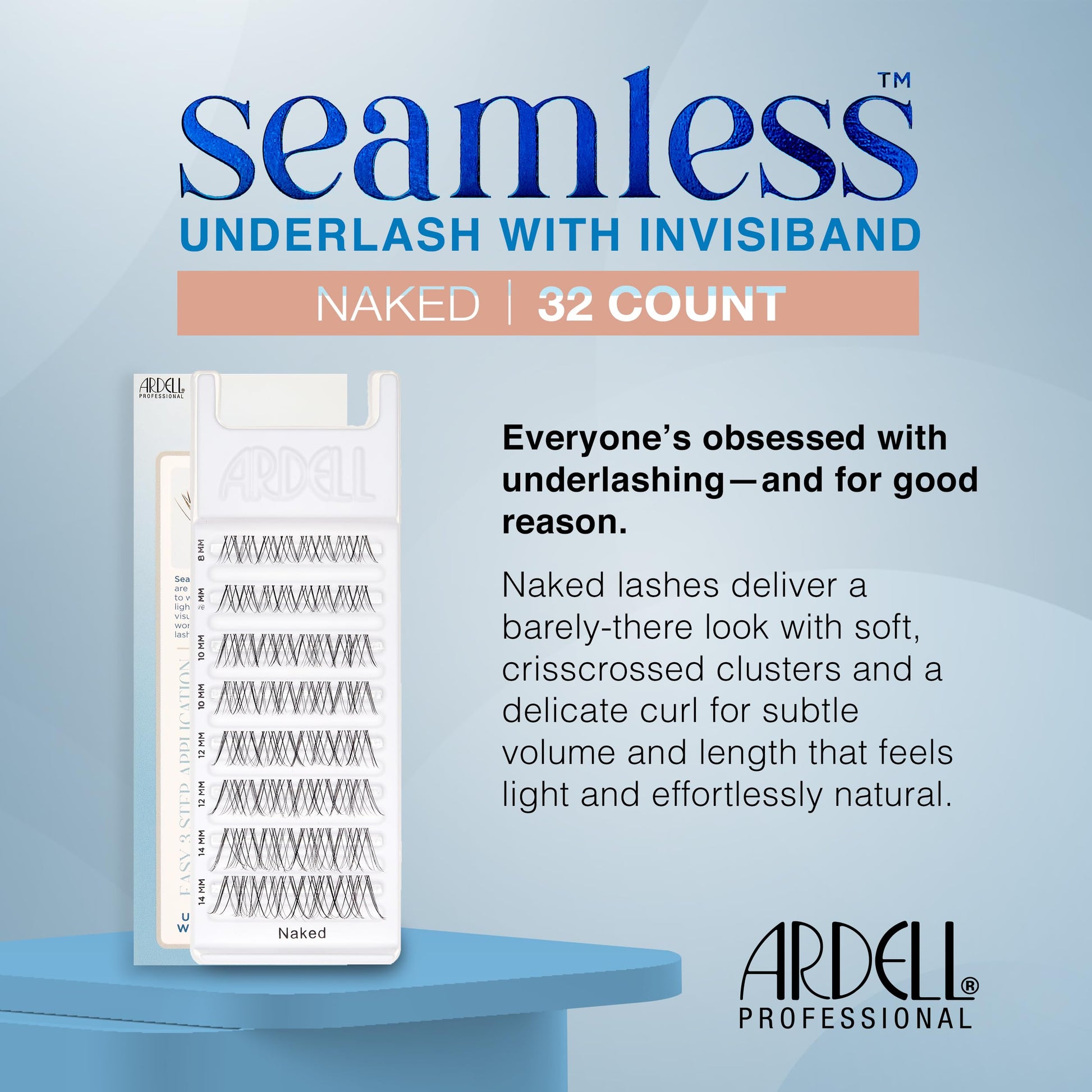 Light Steel Blue Ardell Seamless Underlash Naked Lashes DIY Lash Clusters – Cluster Lashes Natural Eyelash Clusters with Invisiband, Cluster Eyelash Extensions, Lash Extension, 32 ct