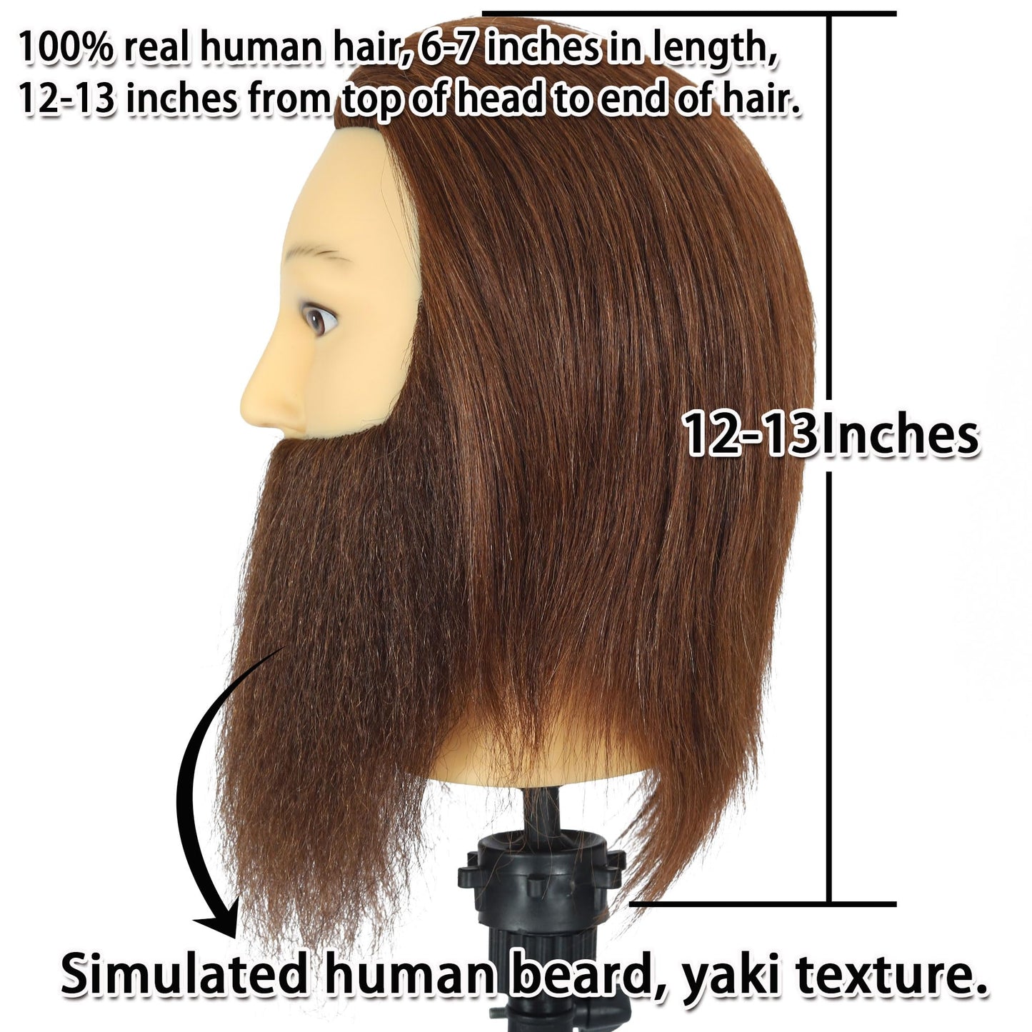 White Smoke TKIMHEQ Male Mannequin Head with Beard 100% Human Hair Haircut Training Head for Cosmetology Straight Thick Hair Manikin Head Doll Head with Stand Practice Cutting Styling (6 Inches Beard Brown#)