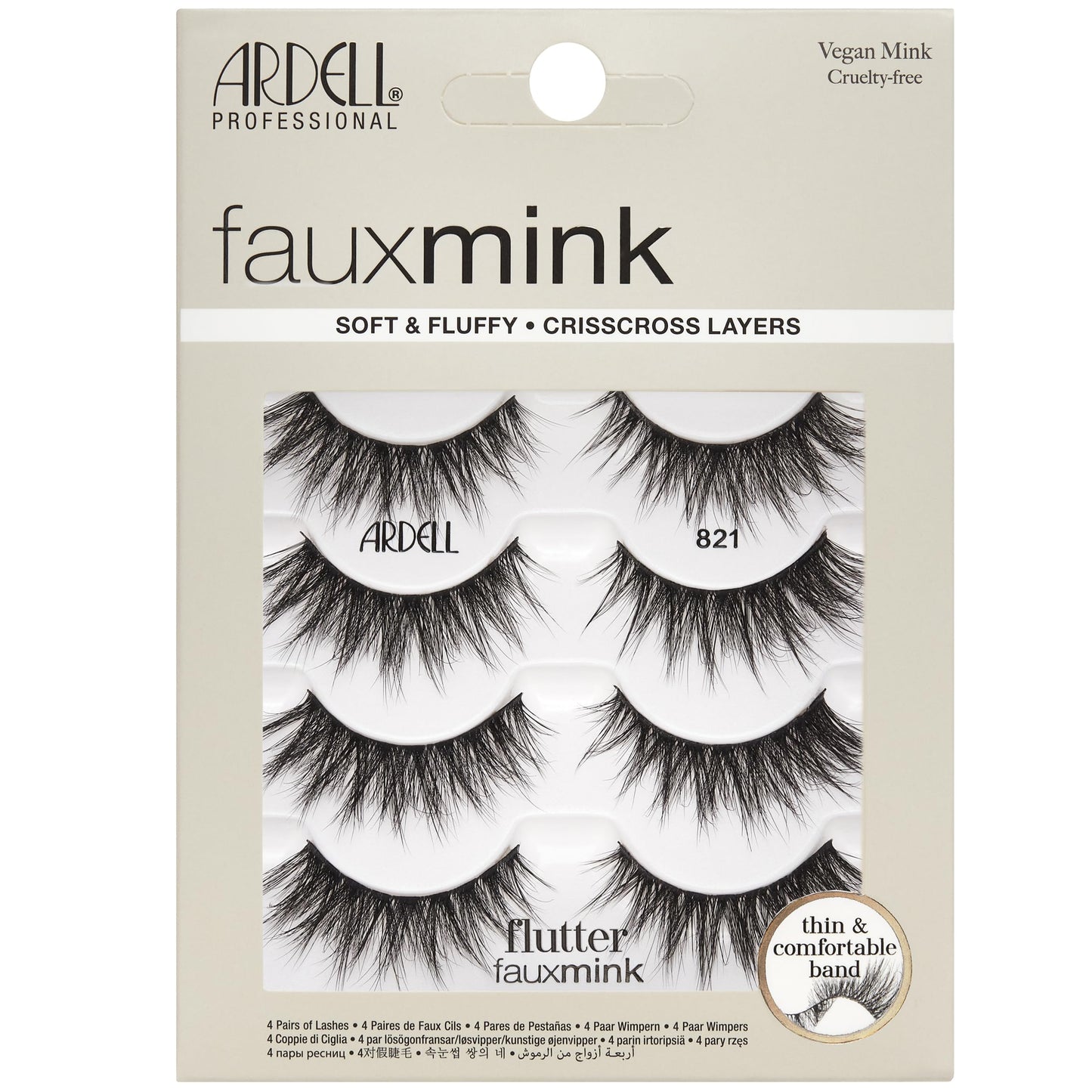 Light Gray Ardell Faux Mink Lashes Flutter 821 – Soft & Fluffy False Eyelashes, Vegan Mink, Crisscross Layered Strip Lashes with Thin Band, 4 Pairs