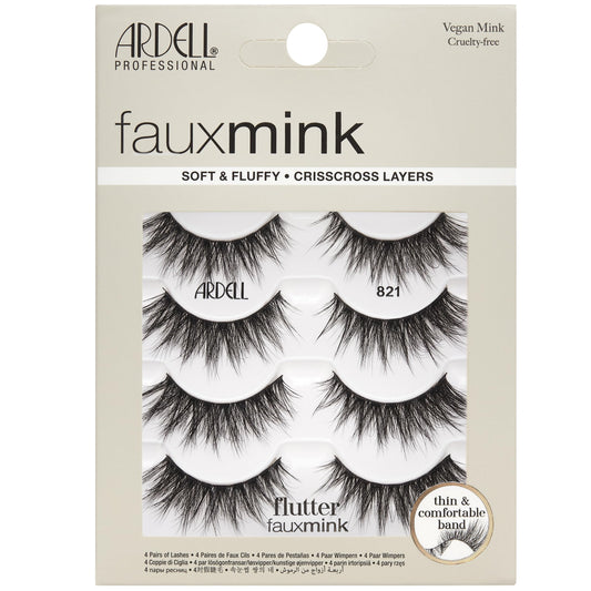 Light Gray Ardell Faux Mink Lashes Flutter 821 – Soft & Fluffy False Eyelashes, Vegan Mink, Crisscross Layered Strip Lashes with Thin Band, 4 Pairs