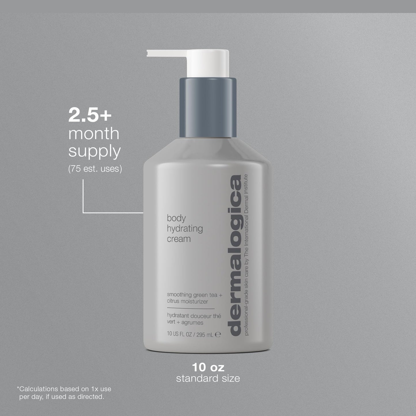 Dark Gray Dermalogica Body Hydrating Cream, Body Lotion with Green Tea and Lemon Oil - Gently Tones and Hydrates Skin To Relieve Dryness, 10 Fl Oz