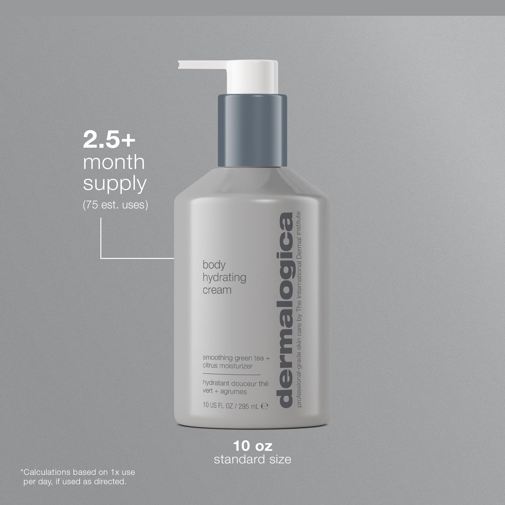 Dark Gray Dermalogica Body Hydrating Cream, Body Lotion with Green Tea and Lemon Oil - Gently Tones and Hydrates Skin To Relieve Dryness, 10 Fl Oz