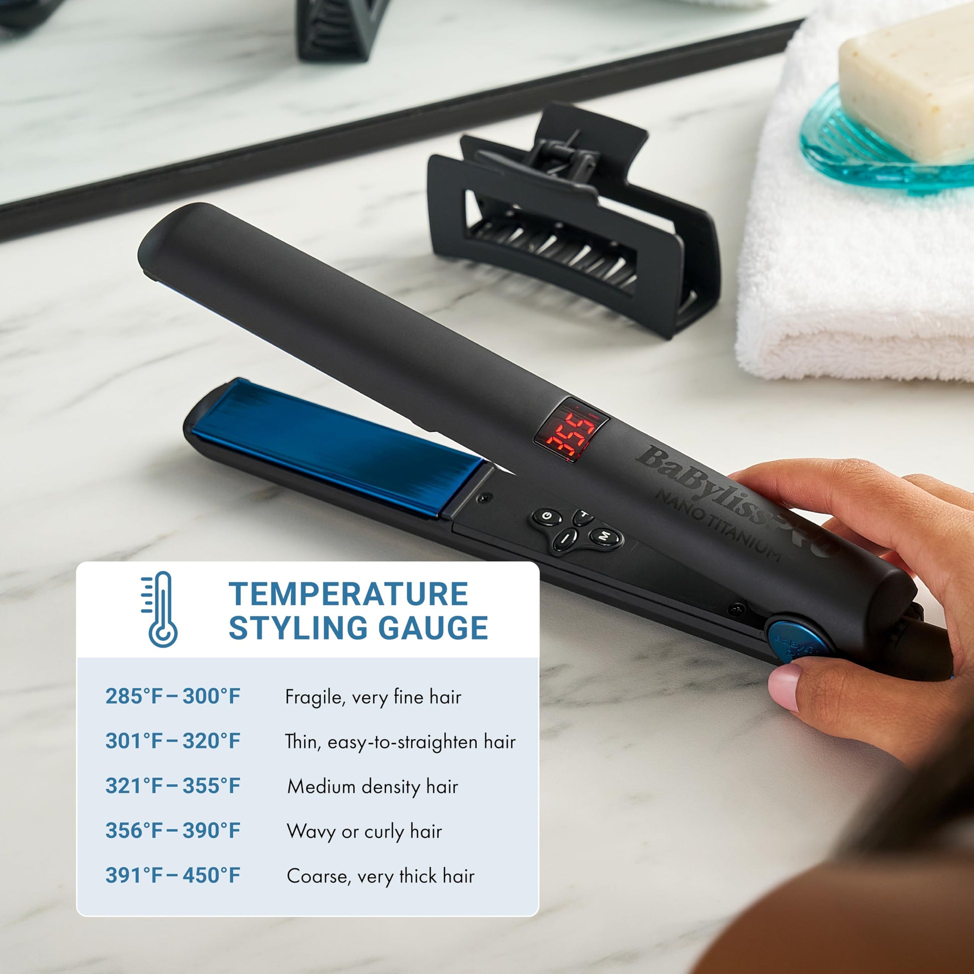 Light Gray BaBylissPRO Limited Edition 1" Nano Titanium Digital Hair Straightener