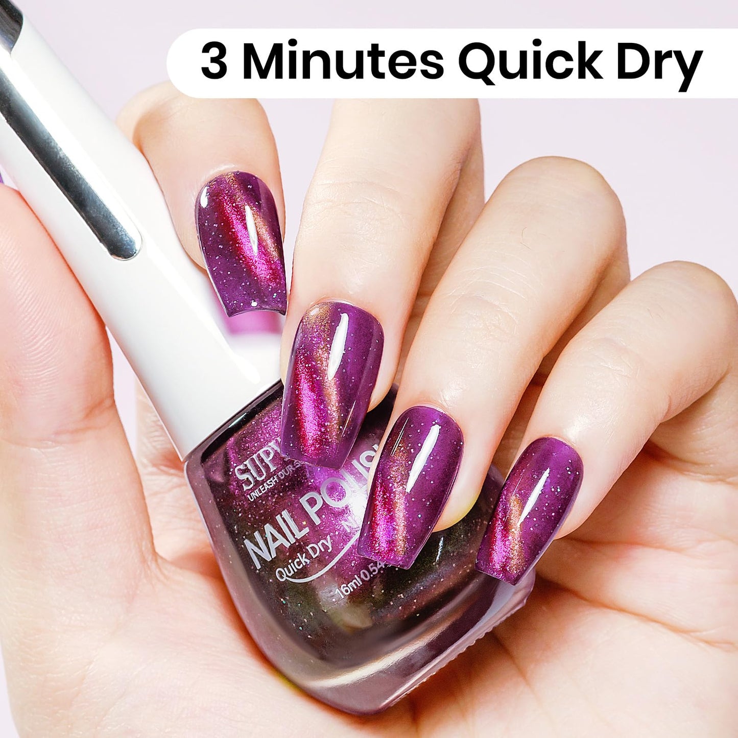 White Smoke SUPWEE Quick Dry Magnetic Nail Polish Non Gel Cat Eye Nail Polish, Fast Drying Fingernail Lacquer, Air Drying, Chip Resistant, Vegan, Long Lasting, Large Capacity 16ml/0.54fl oz