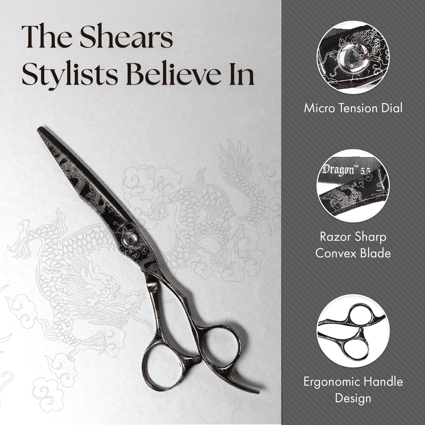Dim Gray Olivia Garden Dragon Shears Kit - Includes Professional Hair Cutting 5.5" Shear, 6" Thinner, Case, and Accessories - Razor Sharp Scissors - DR-55, DR-T628