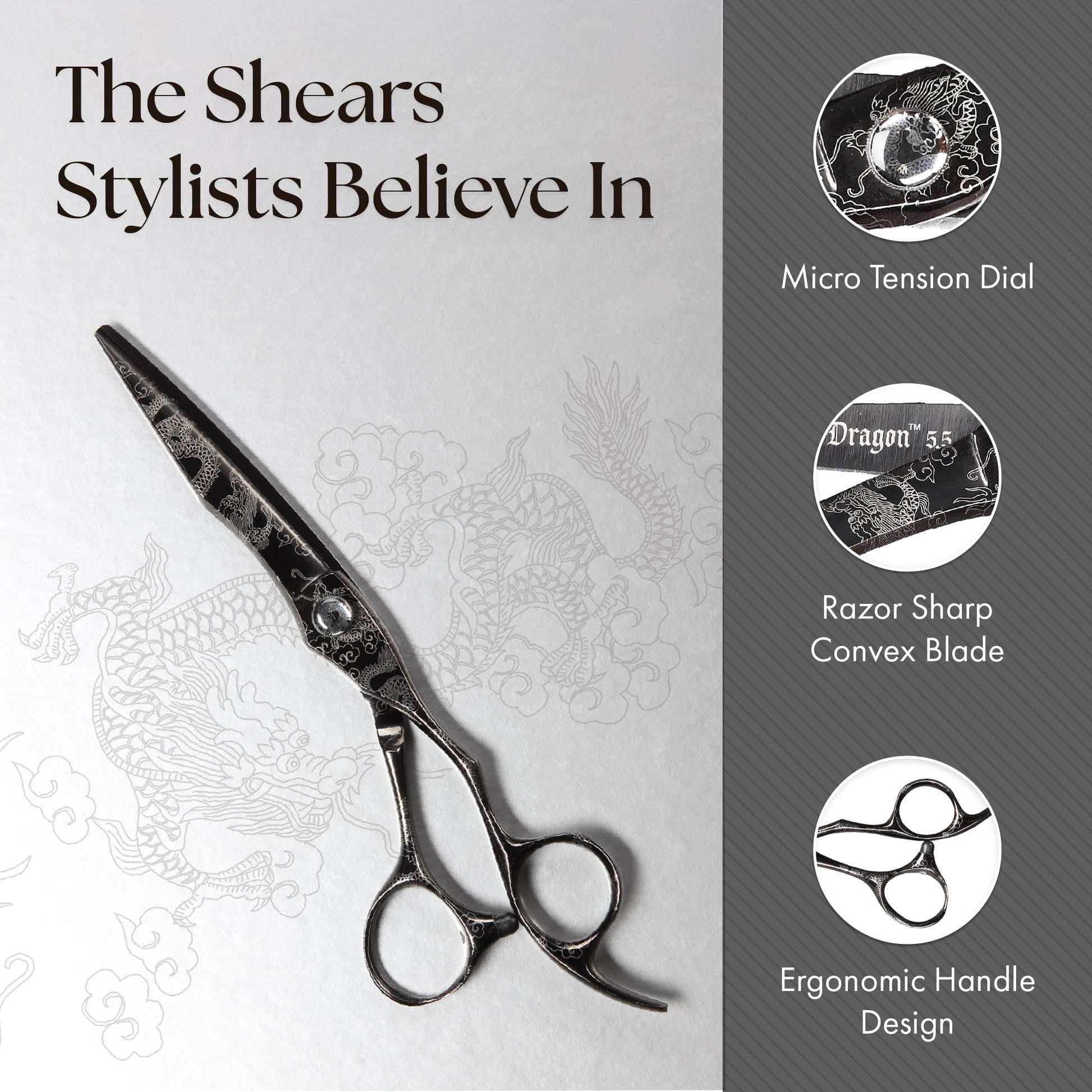 Dim Gray Olivia Garden Dragon Shears Kit - Includes Professional Hair Cutting 5.5" Shear, 6" Thinner, Case, and Accessories - Razor Sharp Scissors - DR-55, DR-T628