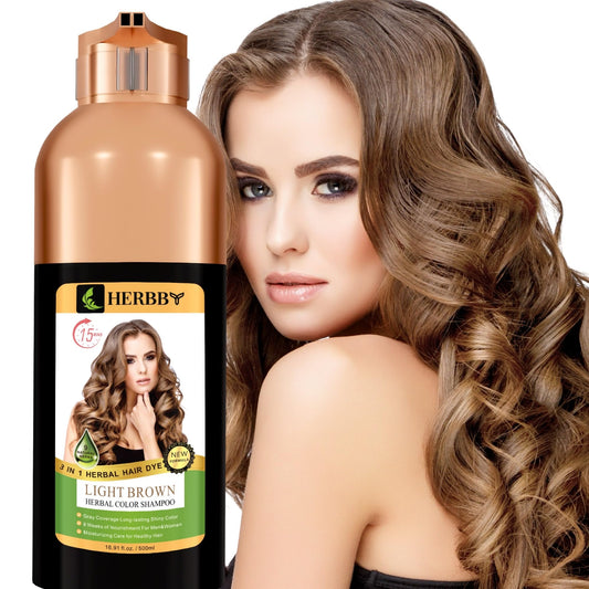 White Smoke HERBBY Hair Color Shampoo for Gray Hair Coverage&Color Transform with 9 Herbal Extracts –Long Lasting(6-8 Weeks),Shiny,Evenly Colored,Instant Hair Dye Shampoo&Conditioner, 500 Ml (LIGHT BROWN COLOR)