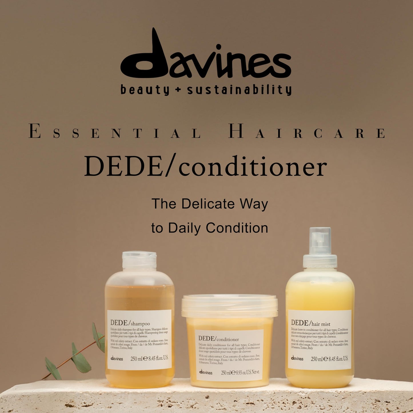 Dim Gray Davines DEDE Conditioner, Daily Lightweight Moisturizing Formula for Medium Fine & Fine Hair - Gentle Mineral-Rich Detangler to Soften & Untangle with Red Celery Extract, Weightless, 8.45 Fl Oz