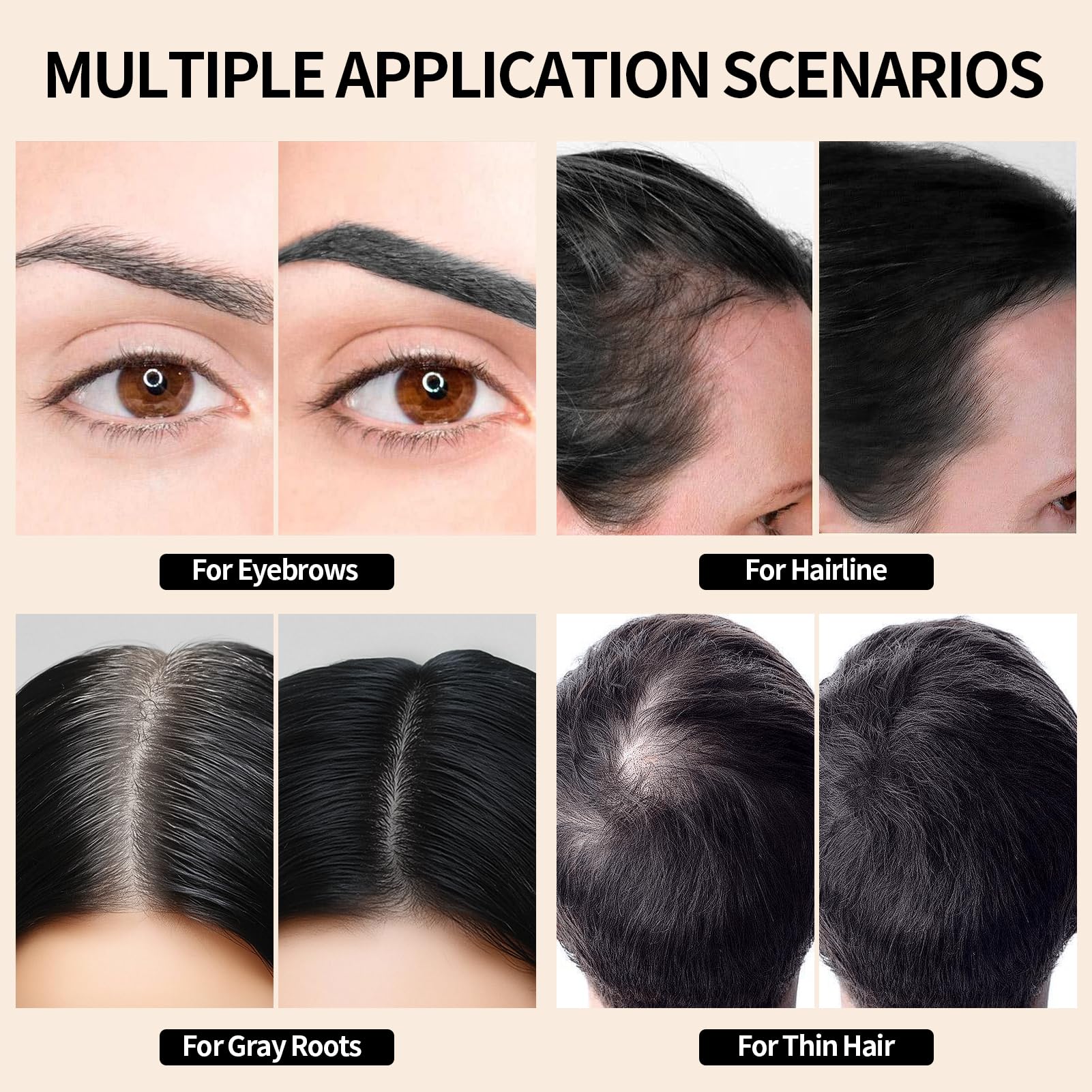 Black 5PCS Root Cover Up Powder, Root Touch Up Hair Color for Gray Coverage, Hairline Powder Instantly Conceals Hair Loss Thinning Hair Bald Spot for Women & Men (Black)