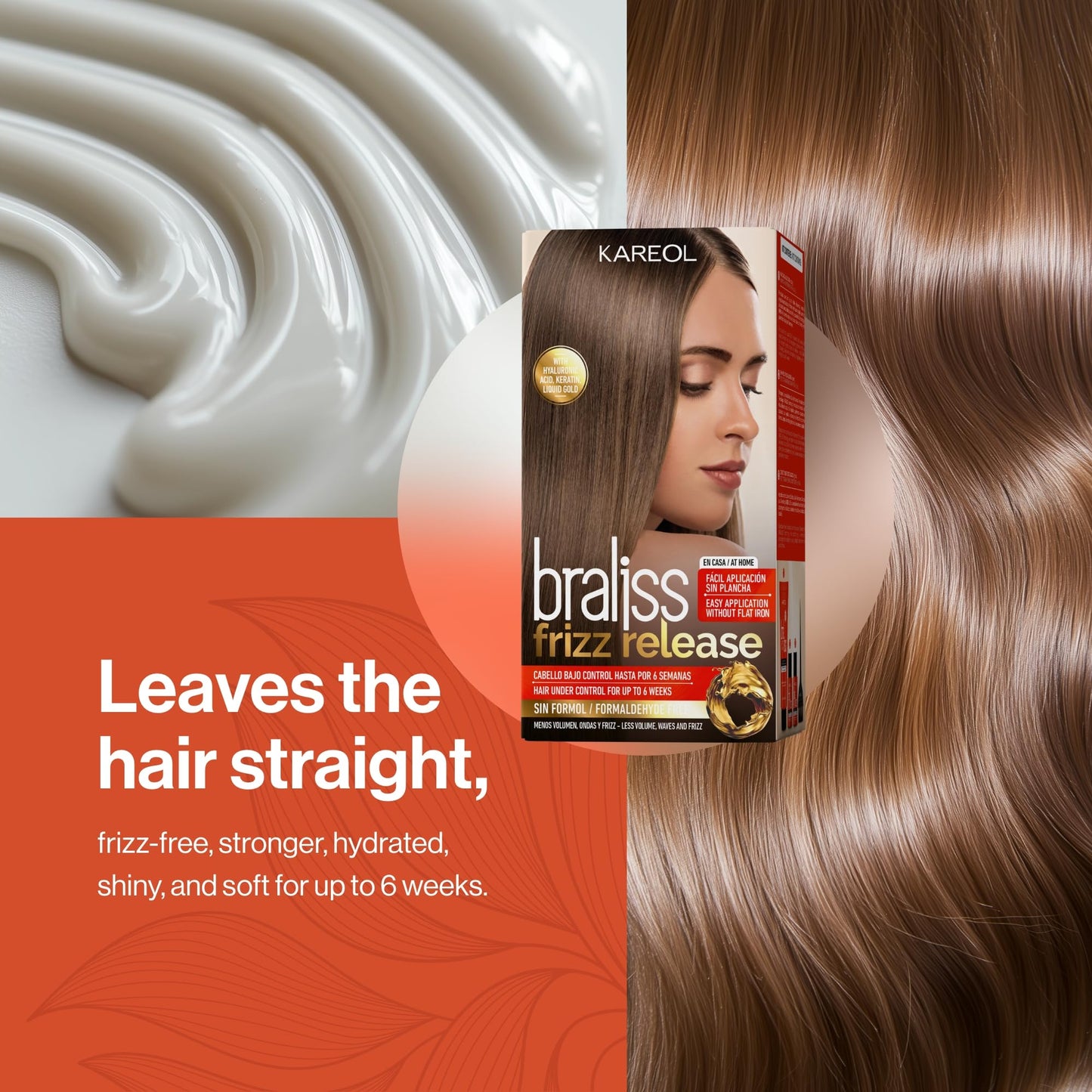 Chocolate Kareol Braliss Frizz Release Hair Straightening Kit, No Flat Iron Required, Formaldehyde-Free, With Liquid Gold & Keratin, 6 Weeks Results