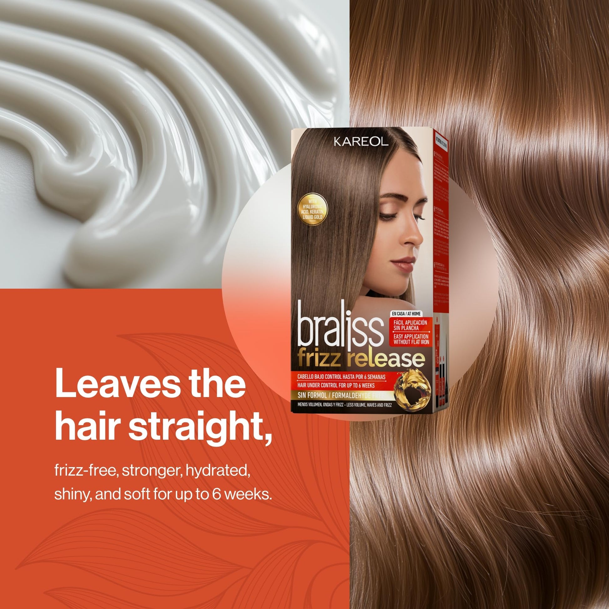 Chocolate Kareol Braliss Frizz Release Hair Straightening Kit, No Flat Iron Required, Formaldehyde-Free, With Liquid Gold & Keratin, 6 Weeks Results
