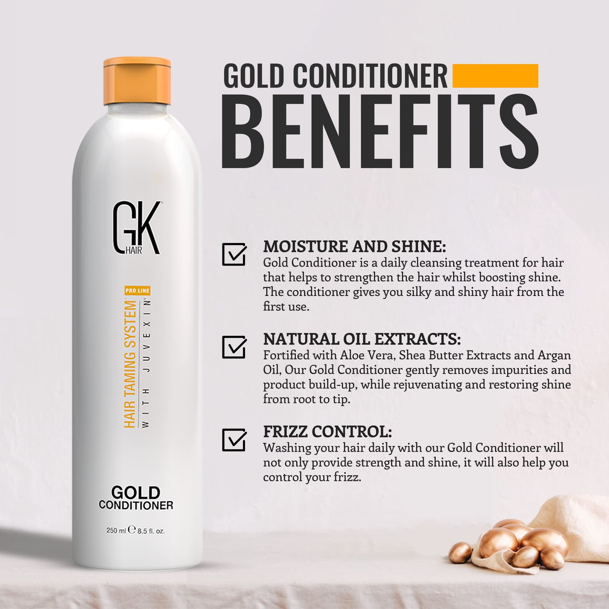 Lavender GK HAIR Global Keratin Gold Conditioner (8.5 Fl Oz/250ml) Hair Moisturizing Shine and Protection With Argan Oil, Shea Butter, Natural Oils All Hair Types