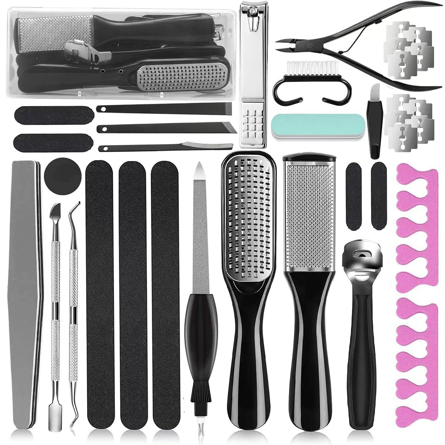 White Smoke EKOCSIO Professional Pedicure Kit, 36 in 1 Stainless Steel Foot Care Kit Foot Rasp Dead Skin Remover for Home & Salon Care, Black
