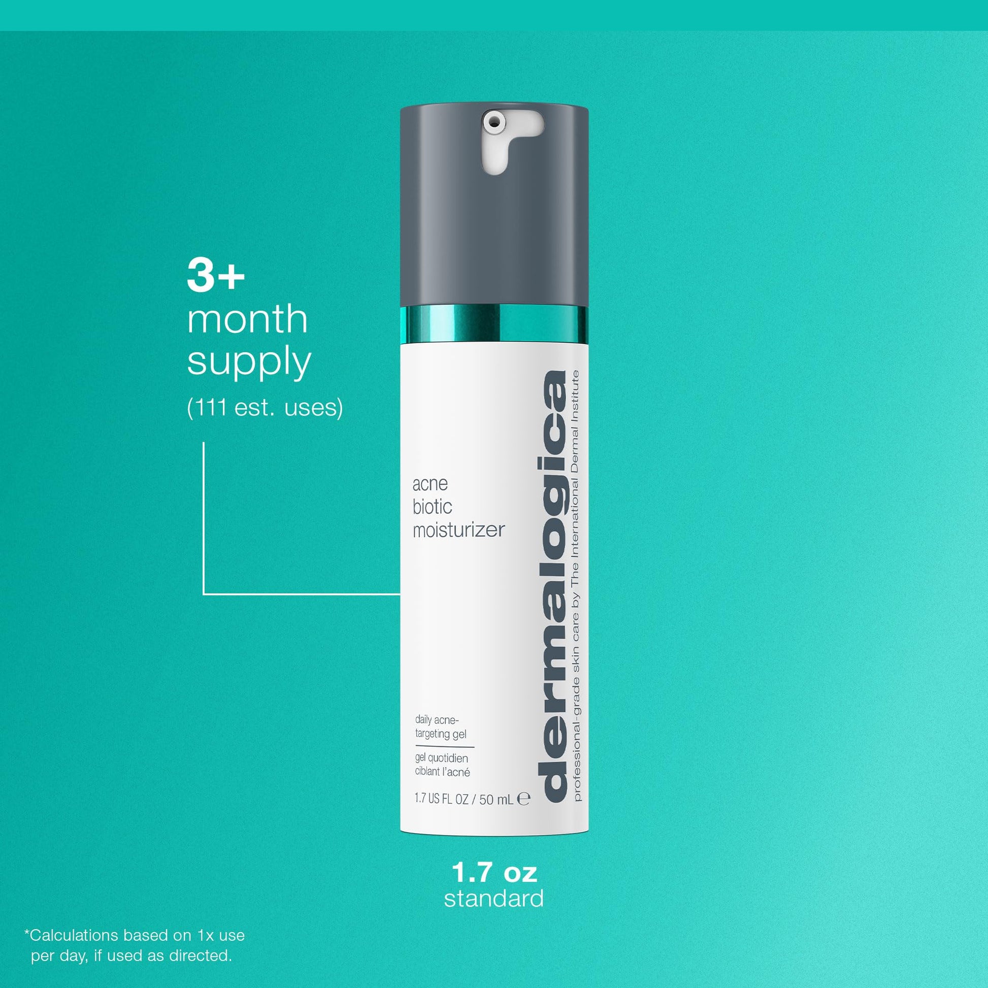 Light Sea Green Dermalogica Acne Biotic Face Moisturizer, Lightweight Daily Lotion - Helps with Aging Skin and Prevents Breakouts, 1.7 fl oz