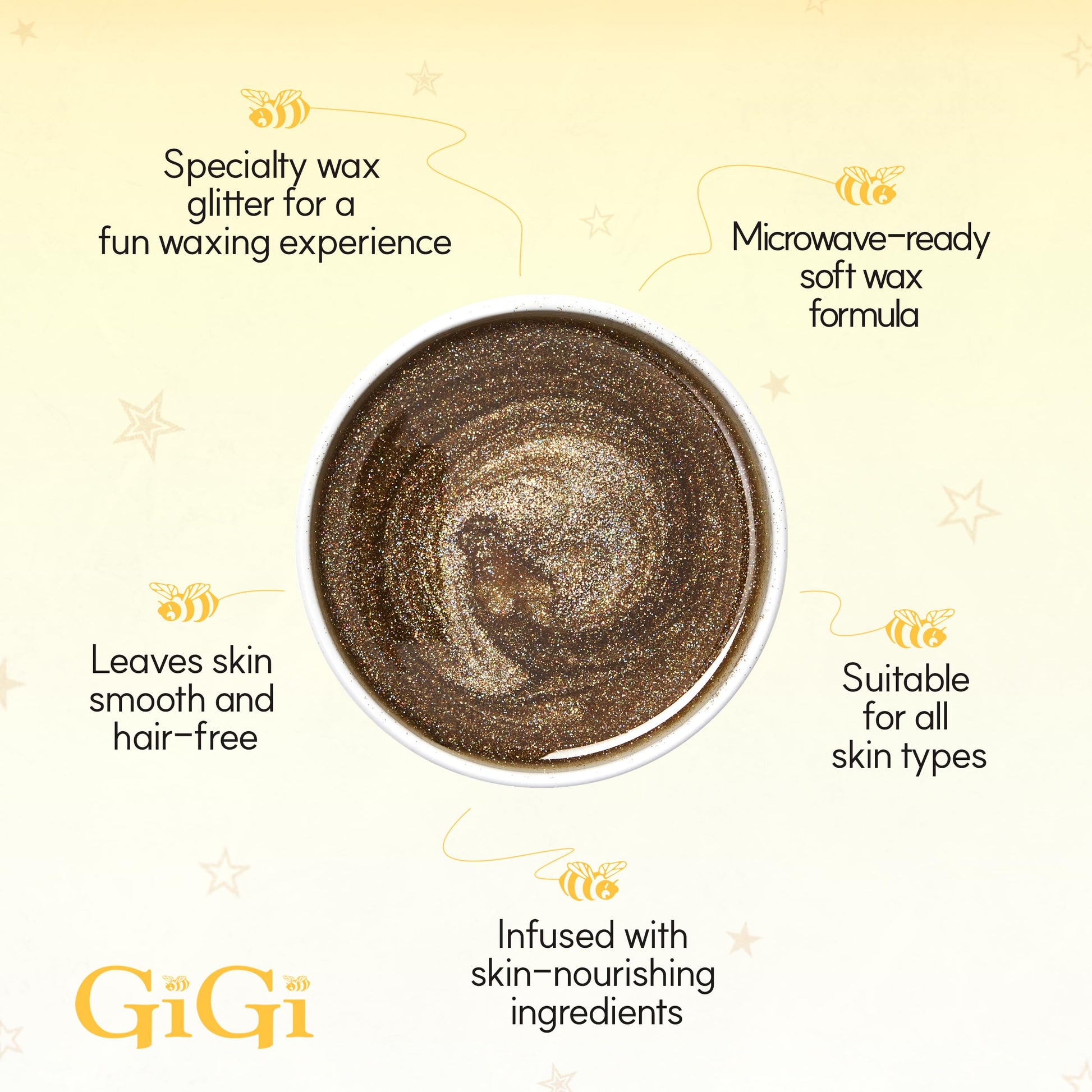 Seashell GiGi Glitter Wax – All-Purpose Soft Wax for Hair Removal, Gentle Formula for Face & Body, Ideal for Sensitive Skin, 14 oz