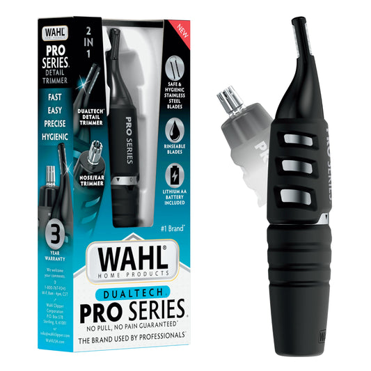 White Smoke Wahl DualTech® Pro Series® 2 in 1 Lithium Battery Dual Sided Eyebrow Trimmer and Nose Hair Trimmer for Men – Model 3025698