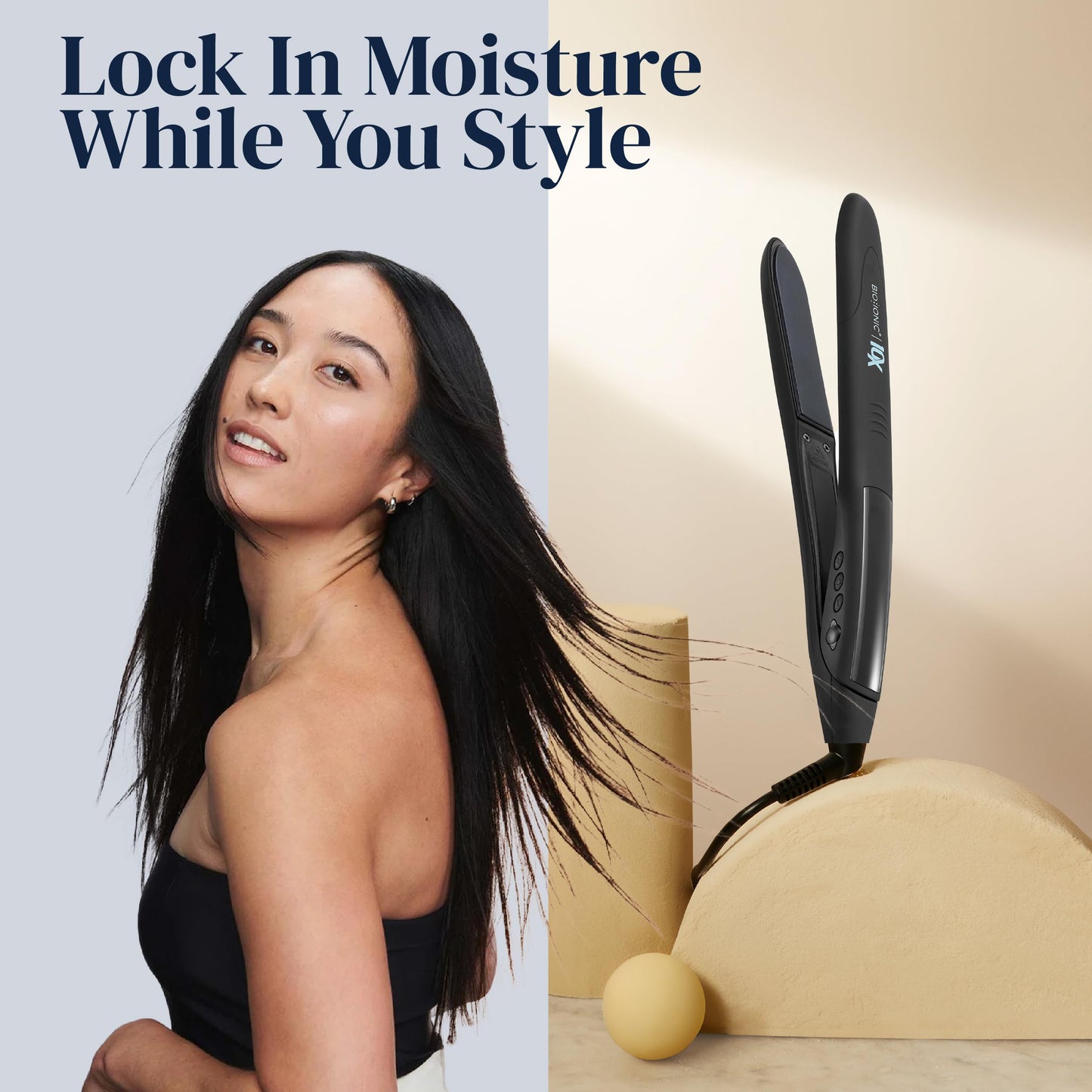 Light Gray Bio Ionic 10X Styling Iron, 1" Hair Straightener with Moisturizing Heat Technology, Flat Iron for 10-Minute Styling, Hair Straightener and Curler