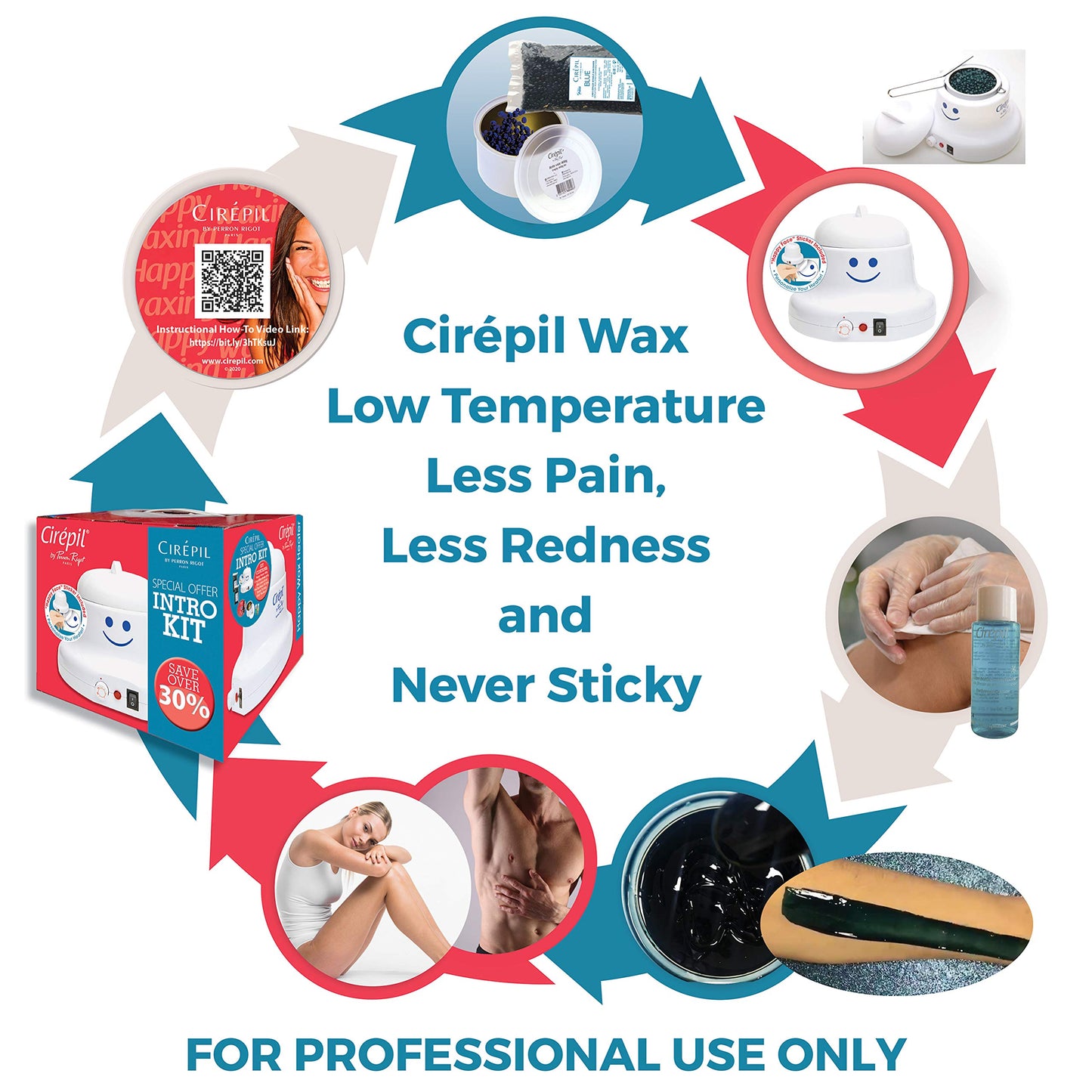 White Smoke Cirepil - Intro Waxing Kit - Professional Hard Wax Kit for Hair Removal - Includes Happy Heater, Original Blue Wax Beads, Pre & Post Care - DIY Salon Results for Sensitive Skin, Brazilian & Body