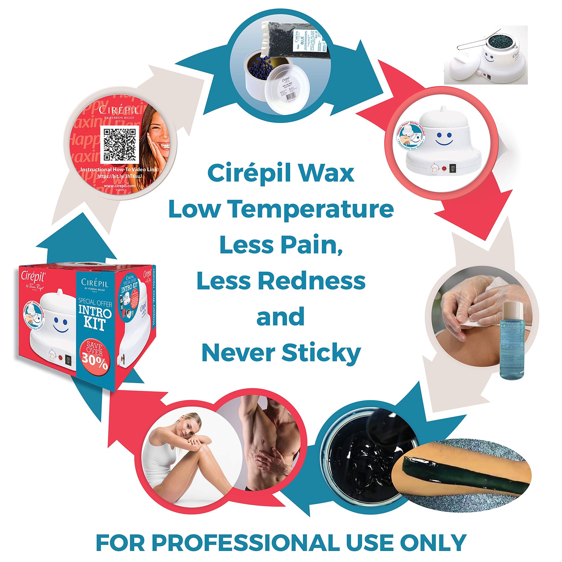 White Smoke Cirepil - Intro Waxing Kit - Professional Hard Wax Kit for Hair Removal - Includes Happy Heater, Original Blue Wax Beads, Pre & Post Care - DIY Salon Results for Sensitive Skin, Brazilian & Body