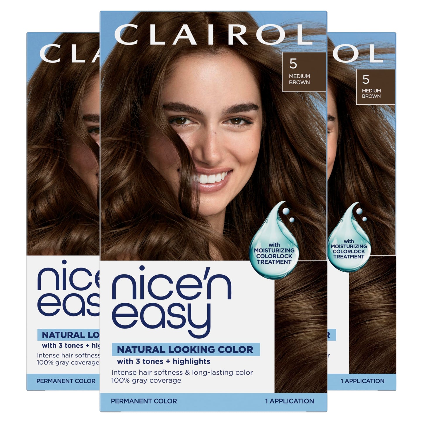 Black Clairol Nice'n Easy Permanent Hair Dye, 5 Medium Brown Hair Color, Pack of 3 - Packaging May Vary