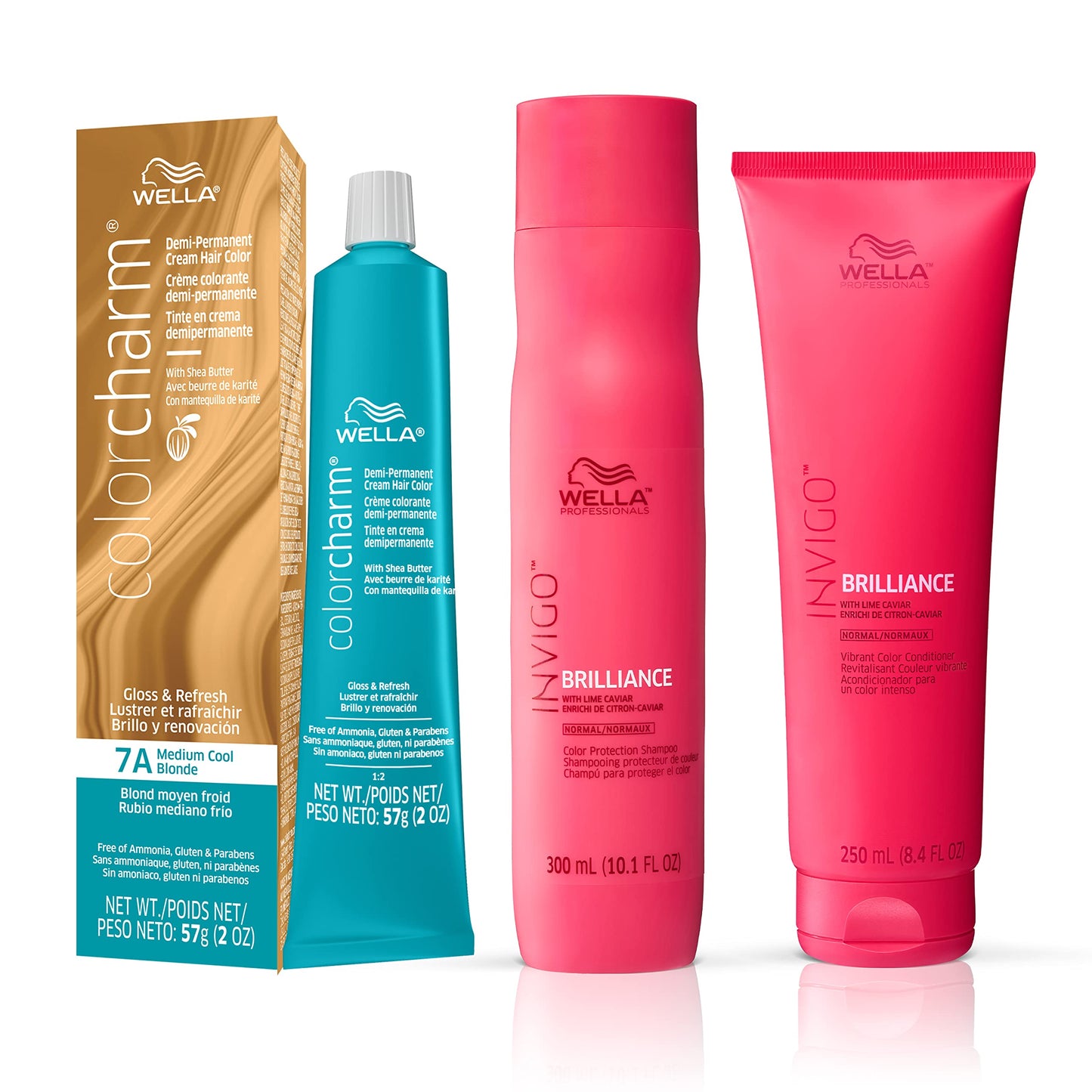 White Smoke Wella Professionals Invigo Brilliance Color Protection Shampoo & Conditioner, For Fine Hair + Wella ColorCharm Demi Permanent Hair Color, 7A Medium Cool Blonde