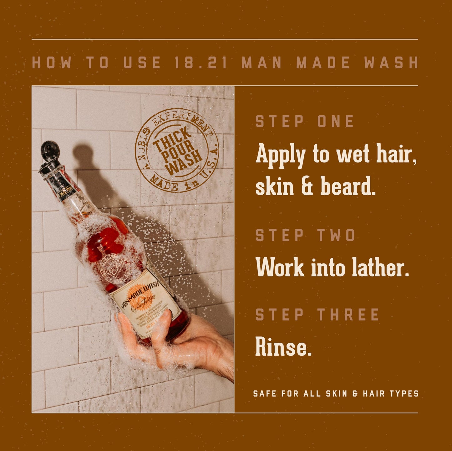 Saddle Brown 18.21 Man Made Original Noble Oud 3-in-1 Body Wash, Shampoo, & Conditioner for Men, All Hair & Skin Types, Strengthens and Moisturizes in a Manly Aroma, 32oz