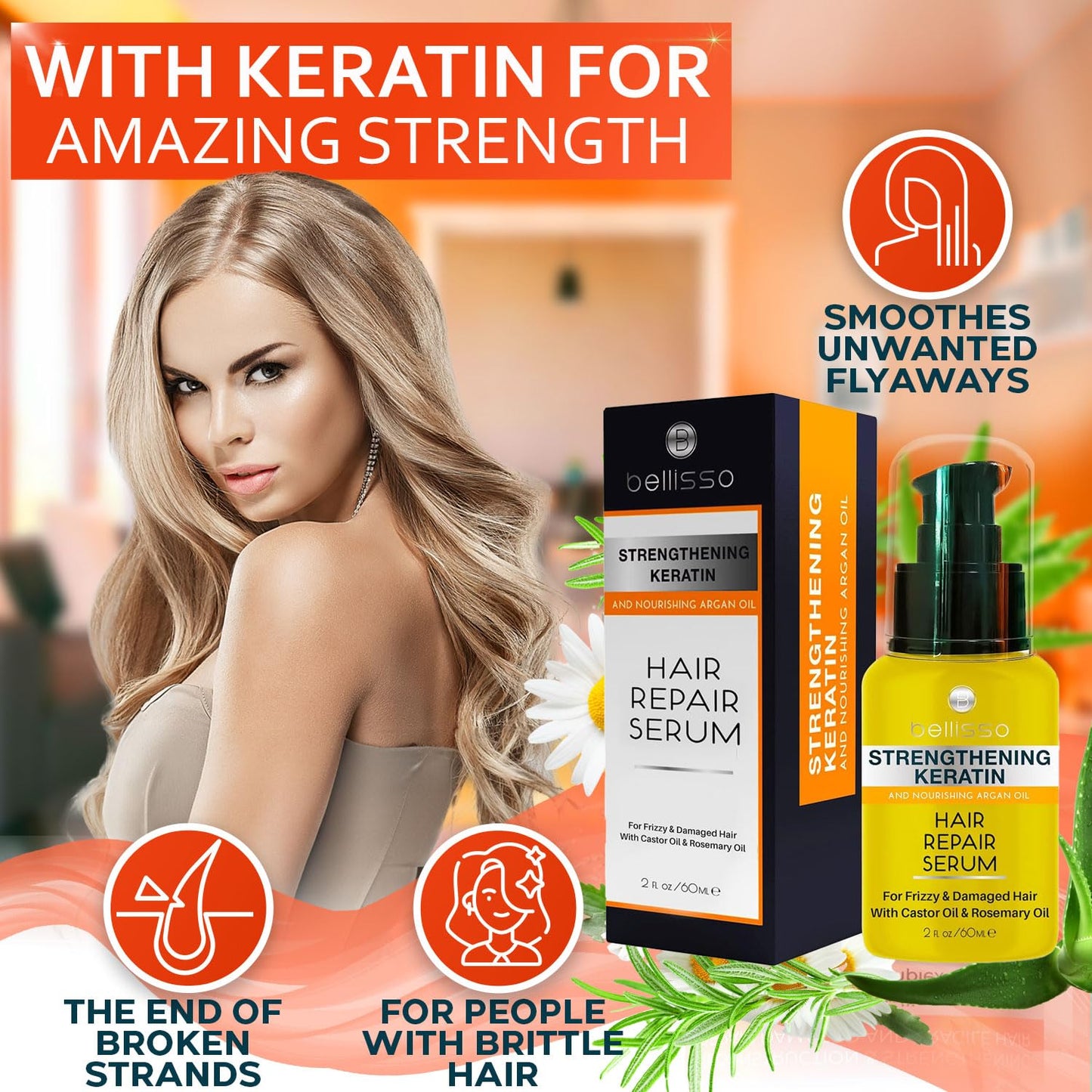 White Smoke Keratin Hair Serum - Heat Protection Treatment and Anti Frizz Control - Protectant Oil and Straightener for Frizzy and Damaged Split Ends - Smoothing Products for Shine, Advanced Care for Women