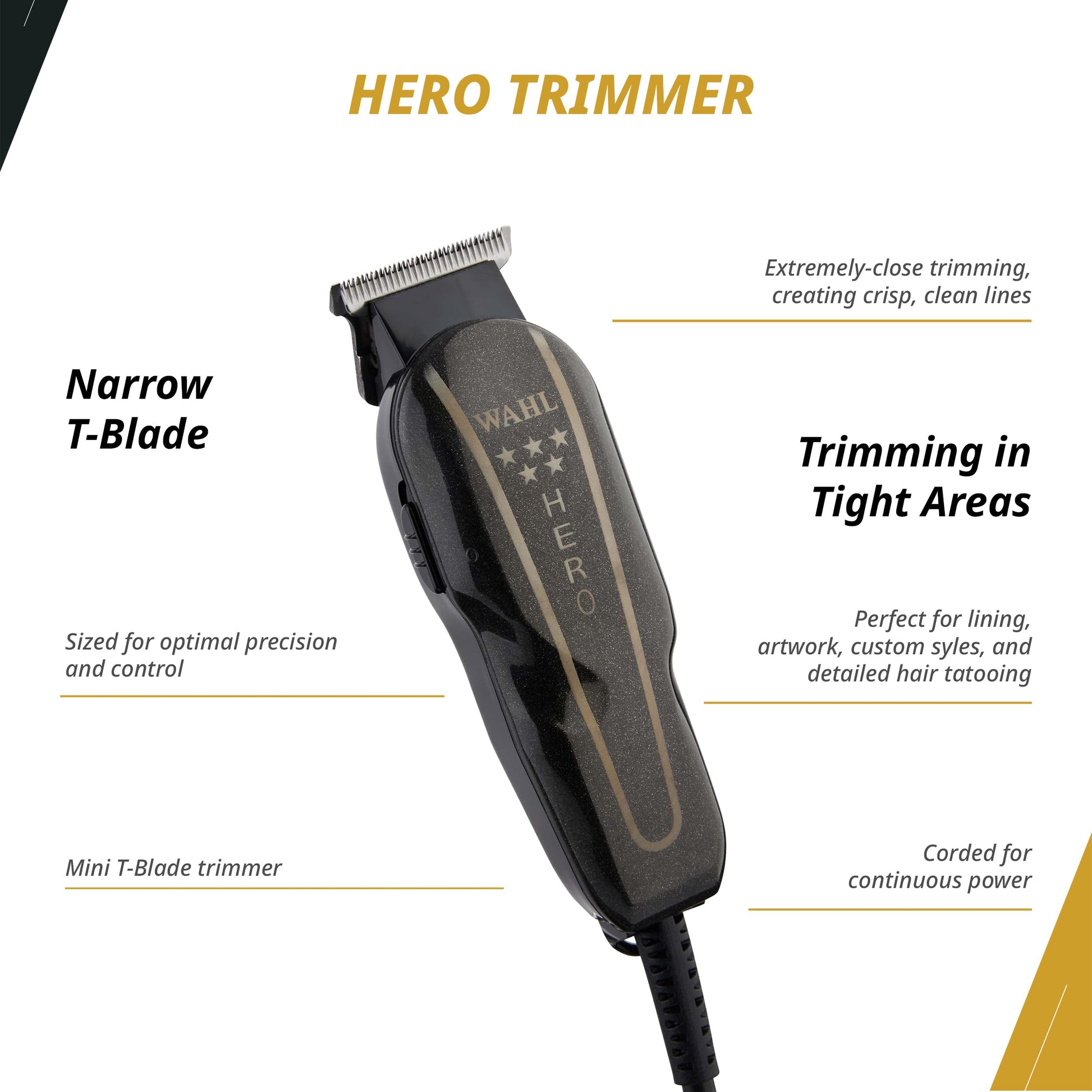 White Smoke Wahl Professional 5-Star Barber Combo, Corded Legend Clipper & Hero T-Blade Trimmer Set, Black/Gold Finish