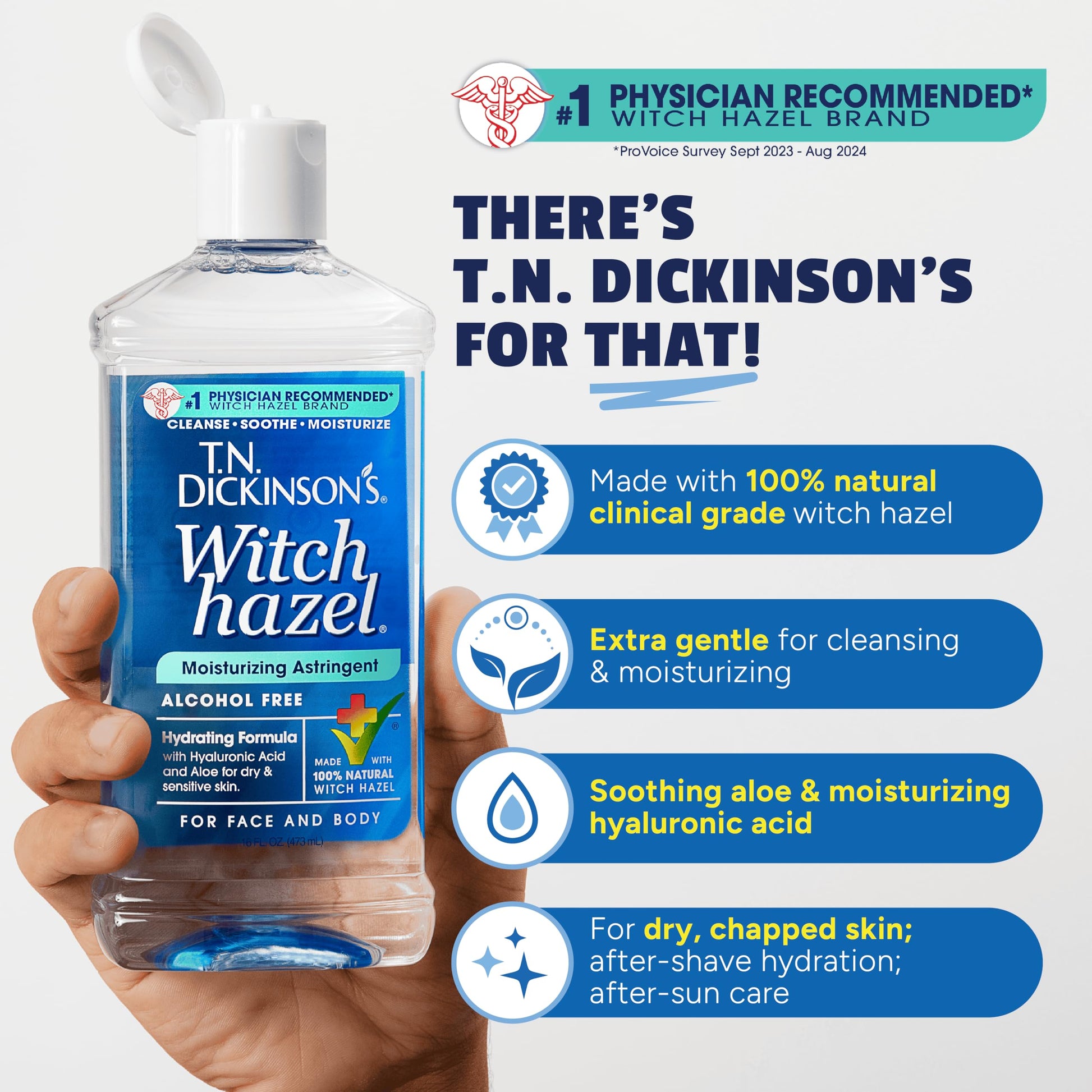Lavender T.N. Dickinson's Witch Hazel Alcohol Free Moisturizing Astringent | 100% Natural Witch Hazel | Calms, Nourishes, Hydrates Skin | for Face & Body | 16 Fl Oz
