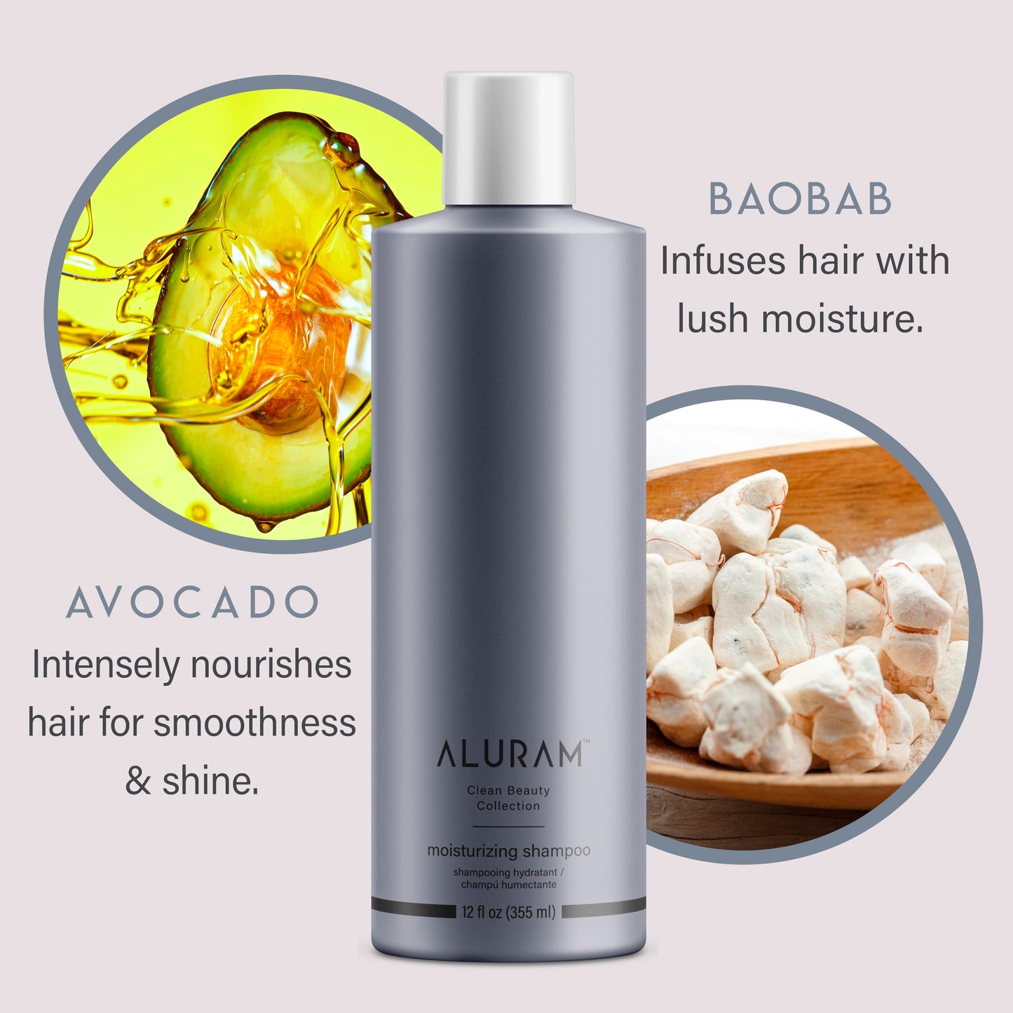 Lavender ALURAM Coconut Water Moisturizing Shampoo for Men and Women, Clean Hydration and Shine for Medium to Coarse Textured Hair, 12 Fl Oz