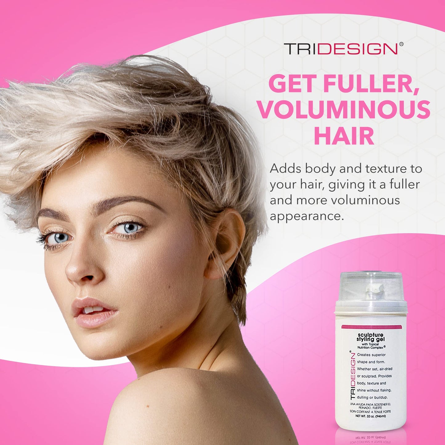 Hot Pink TRIDESIGN Hair Styling Gel, 32 oz - Medium Hold with Shine for Men and Women