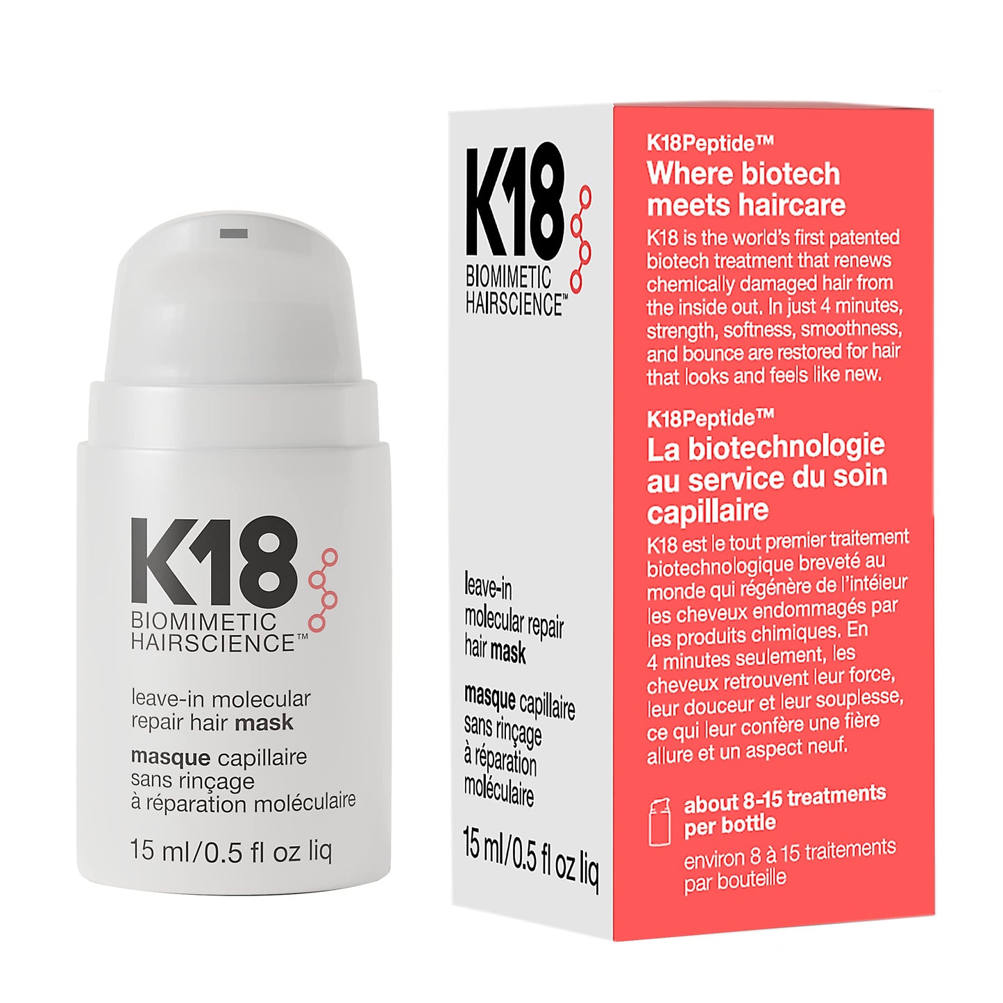White Smoke K18 Leave-In Molecular Repair Hair Mask, Patented, Lasting Repair For Dry, Frizzy, Damaged Hair, Reverse Damage In 4 Minutes From Bleach, Color, Chemical Services + Heat