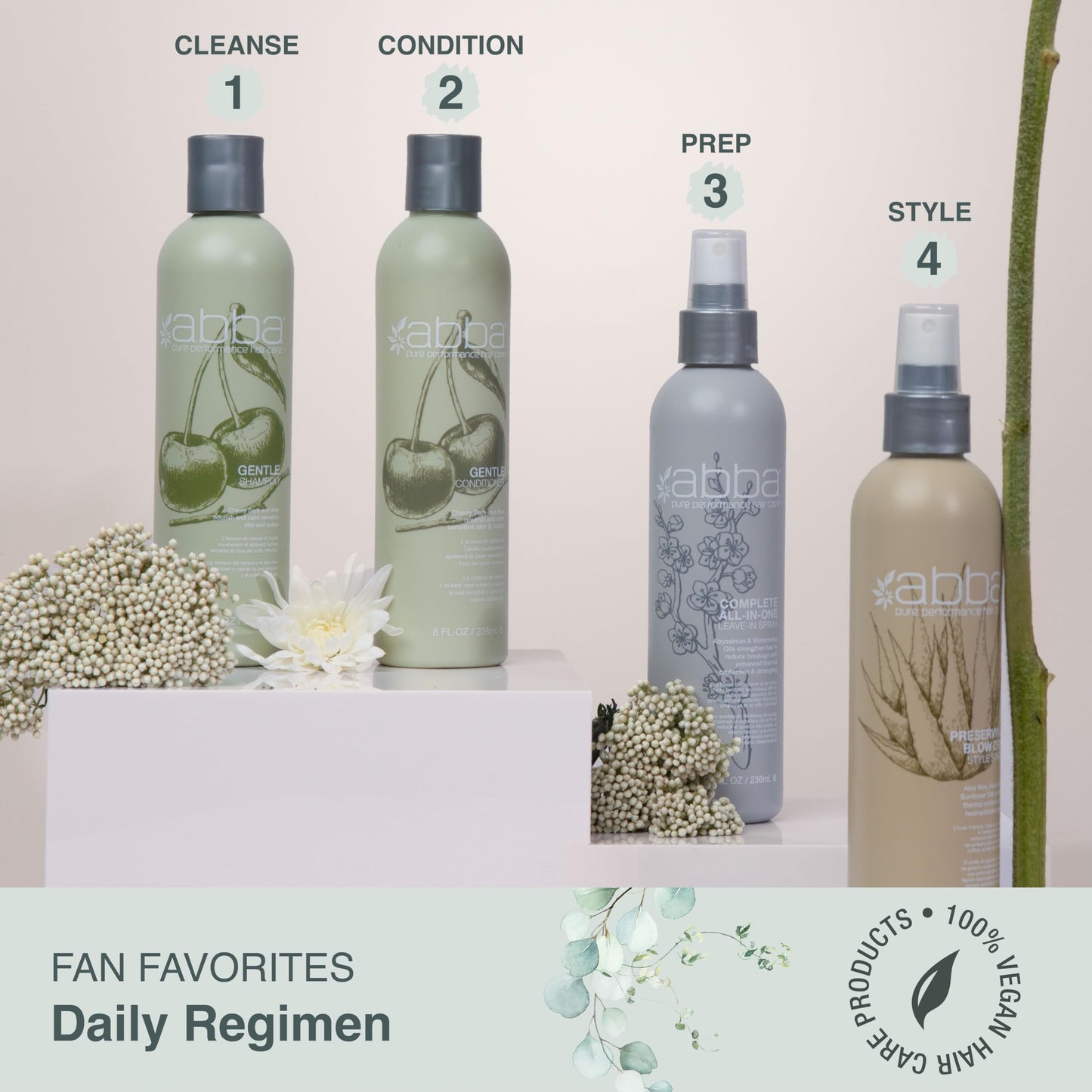 Light Gray ABBA Gentle Shampoo, Cherry Bark & Aloe, 32 Fl Oz
