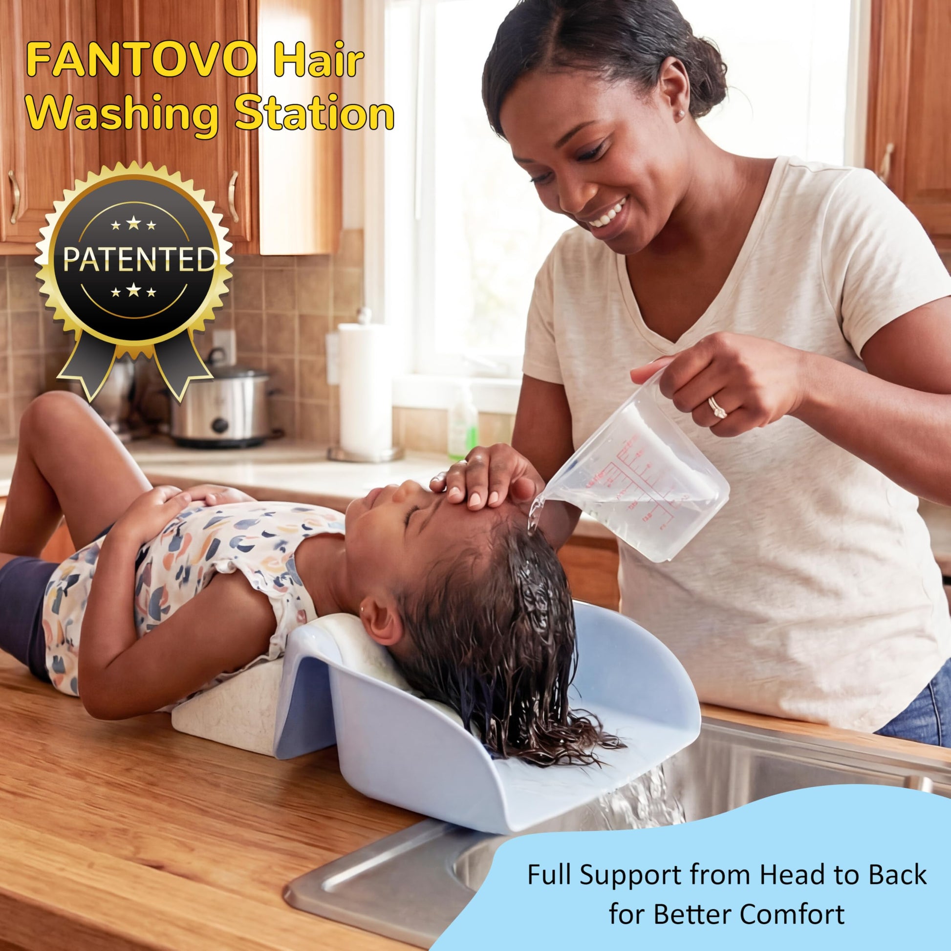White Smoke FANTOVO Hair Washing Station for Kids, Portable Hair Washing Basin with Ergonomic Neck Support for Home Sink, Tear-Free Shampoo Bowl for Kids & Toddlers