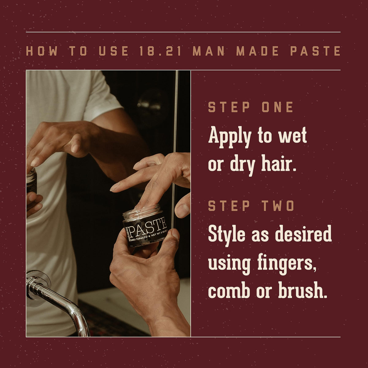 Dark Red 18.21 Man Made Hair Styling Product, 2oz. Original Sweet Tobacco Scent in Paste with Natural Shine Finish