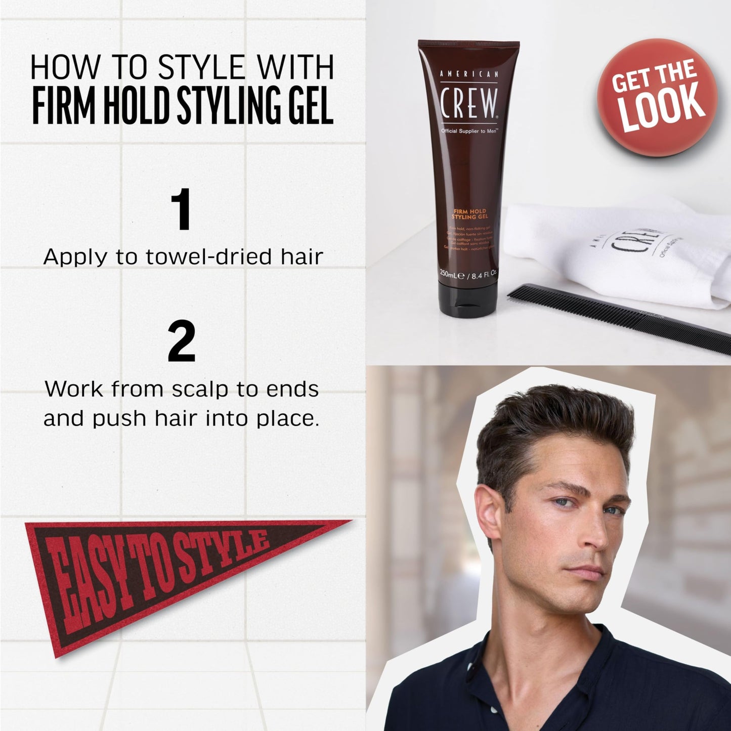 White Smoke American Crew Men's Hair Styling Gel, Firm Hold, Non-Flaking, 33.8 Fl Oz, 33.8 fl oz