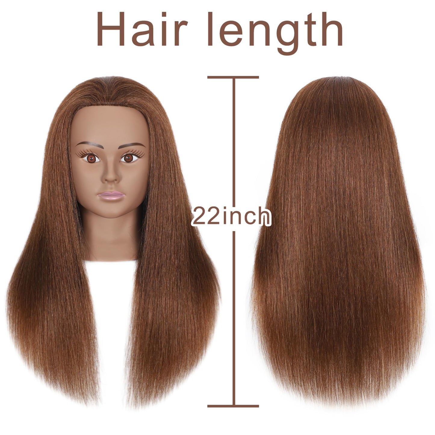 White Smoke TKIMHEQ Mannequin Head with 100% Real Hair Straight Hair 18" Doll Head Brown Skin Practice Braiding Training Head Styling Cosmetology Manikin for Hairdresser (Brown#)