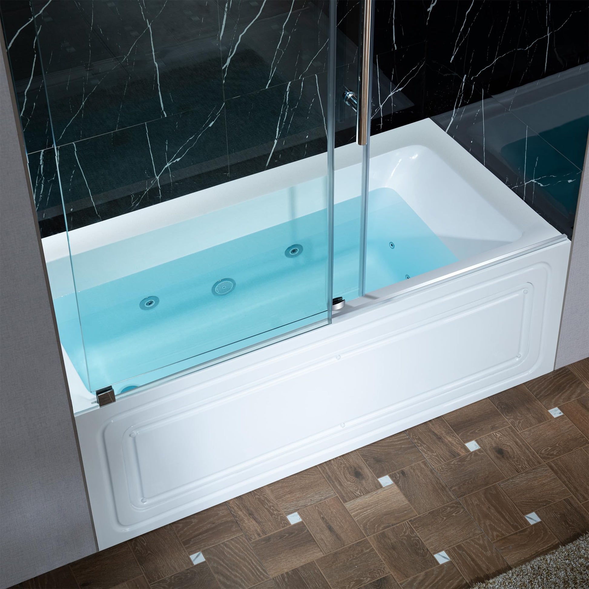 Dark Slate Gray WOODBRIDGE 60" x 32" Alcove Acrylic Rectangular Whirlpool Heated Jetted Tub in White with Left Drain, Polished Chrome Finish Trim and Drain Kit Included, BS429-L-CH01