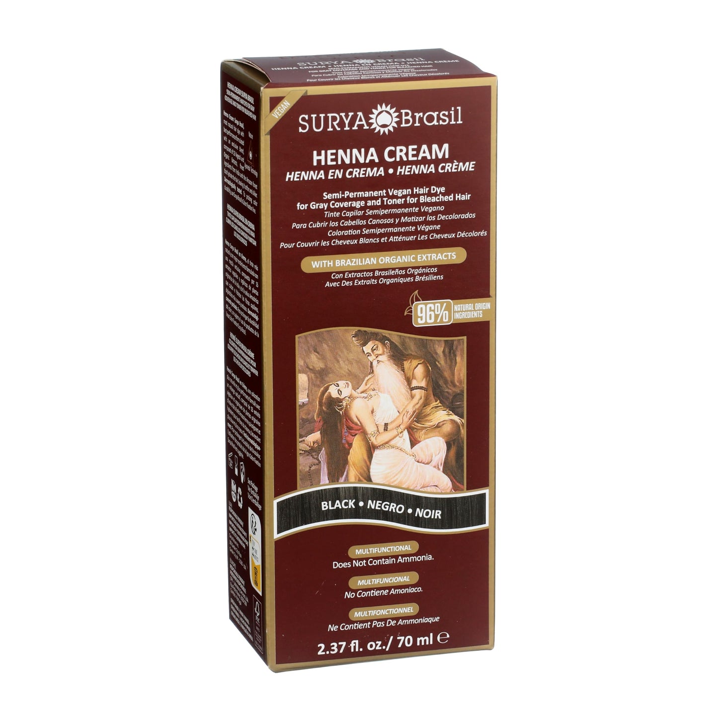 Saddle Brown Surya Brasil - Henna Cream for Gray Coverage, Semi Permanent Natural Henna Deep Conditioning Hair Color Treatment, Black, 2.37 oz / 70 ml