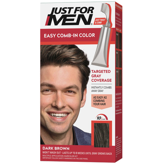 White Smoke Just For Men Easy Comb-In Color Mens Hair Dye, Easy No Mix Application with Comb Applicator - Dark Brown, A-45, Pack of 1