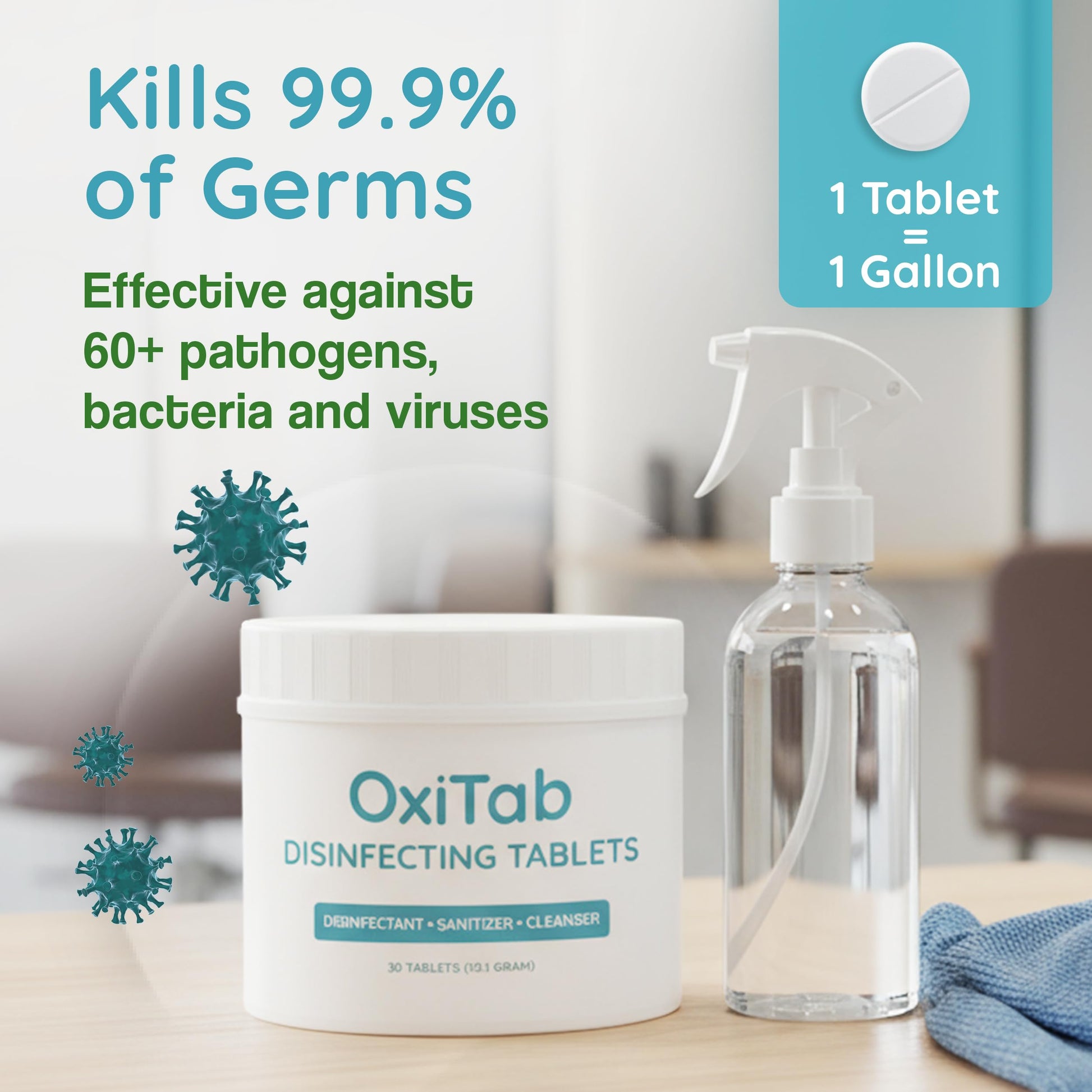 Lavender OxiTab Hospital-Grade HOCL Effervescent Disinfectant Tablets – EPA Registered – Kills 99.9% of Germs, Bacteria & Viruses – Perfect for Healthcare, Salon & Home Use (30 Tabs, 13.1g)