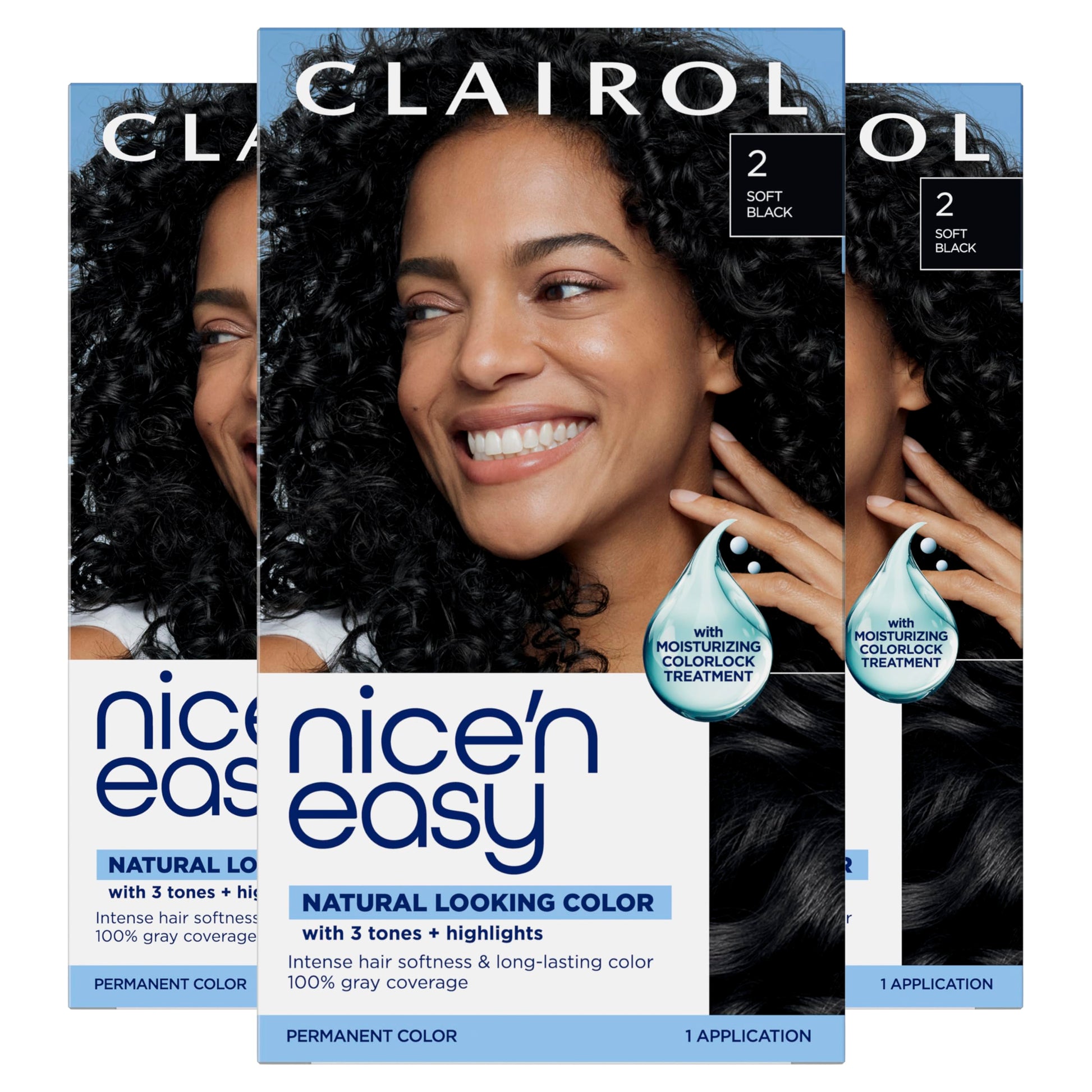 Black Clairol Nice'n Easy Permanent Hair Dye, 2 Black Hair Color, Pack of 3 - Packaging May Vary