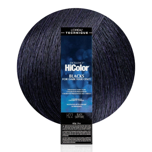 White Smoke L'Oréal Technique HiColor Violet & Blacks Permanent Hair Color - Anti-Breakage Ceramide R Complex, Multi-Lift with No Brassiness, For Dark Bases, Long Lasting Color, Black Sapphire H