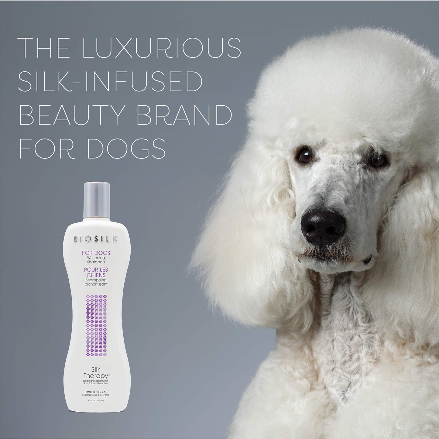 Slate Gray BioSilk Silk Therapy Whitening Dog Shampoo, Brightening Pet Shampoo with Silk Protein for White and Light Colored Coats, Enhances Shine and Softness, pH Balanced Dog Wash, 12 Fl Oz