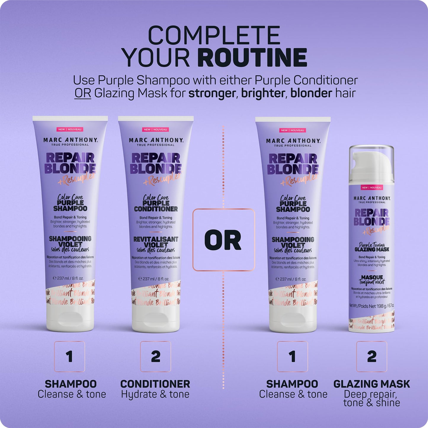 Light Steel Blue Marc Anthony Bond Repair Purple Hair Shampoo for Blonde & Grey Hair, Blonde Repair - Color-Safe Toning Hair Shampoo Neutralizes Yellow, Brassy Tones & Repairs Weak Broken Bonds